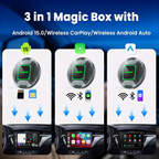 PlayAiBox Android 15 System Wireless Carplay AI Box Qualcomm 6225 for YouTube Netflix 4GB+64GB Built in GPS for OEM CarPlay Cars