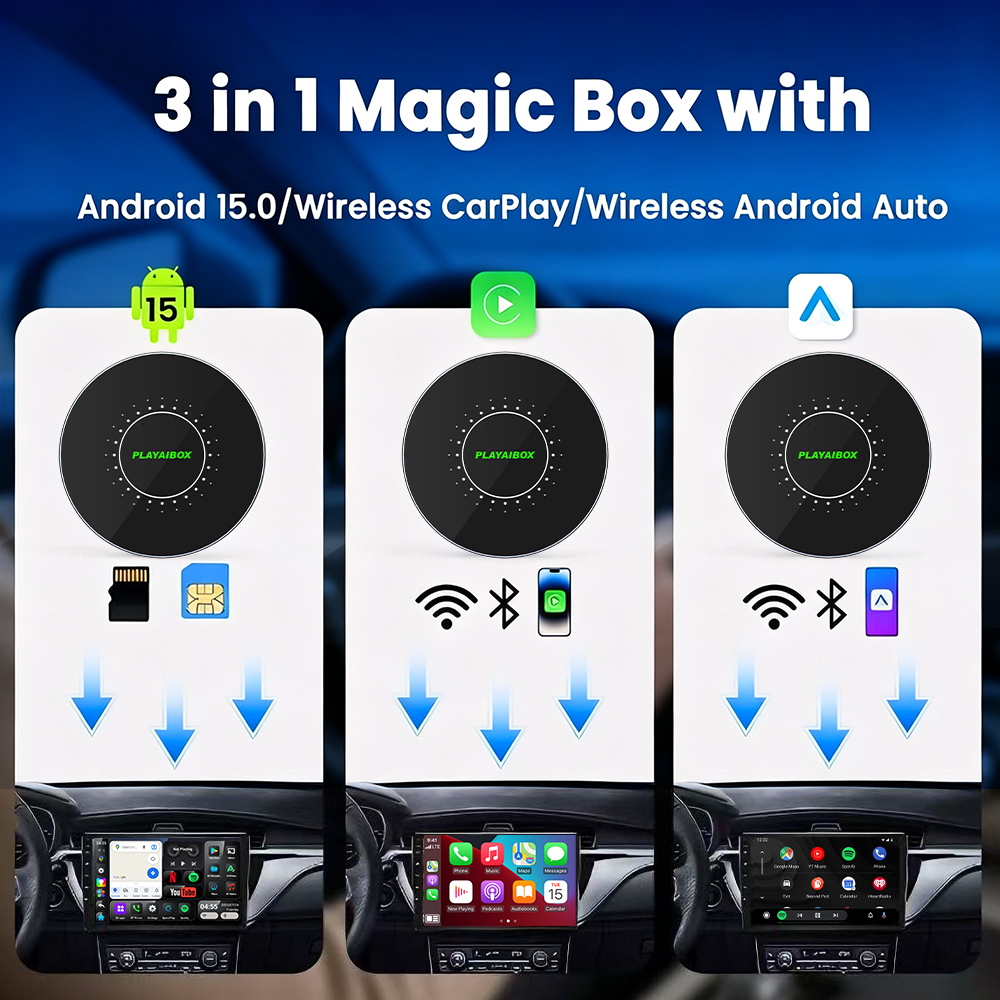 PlayAiBox Android 15 System Wireless CarPlay Ai Box 4GB+64GB Built-in Gps for Youtube Netflix for OEM Car With Wired Carplay