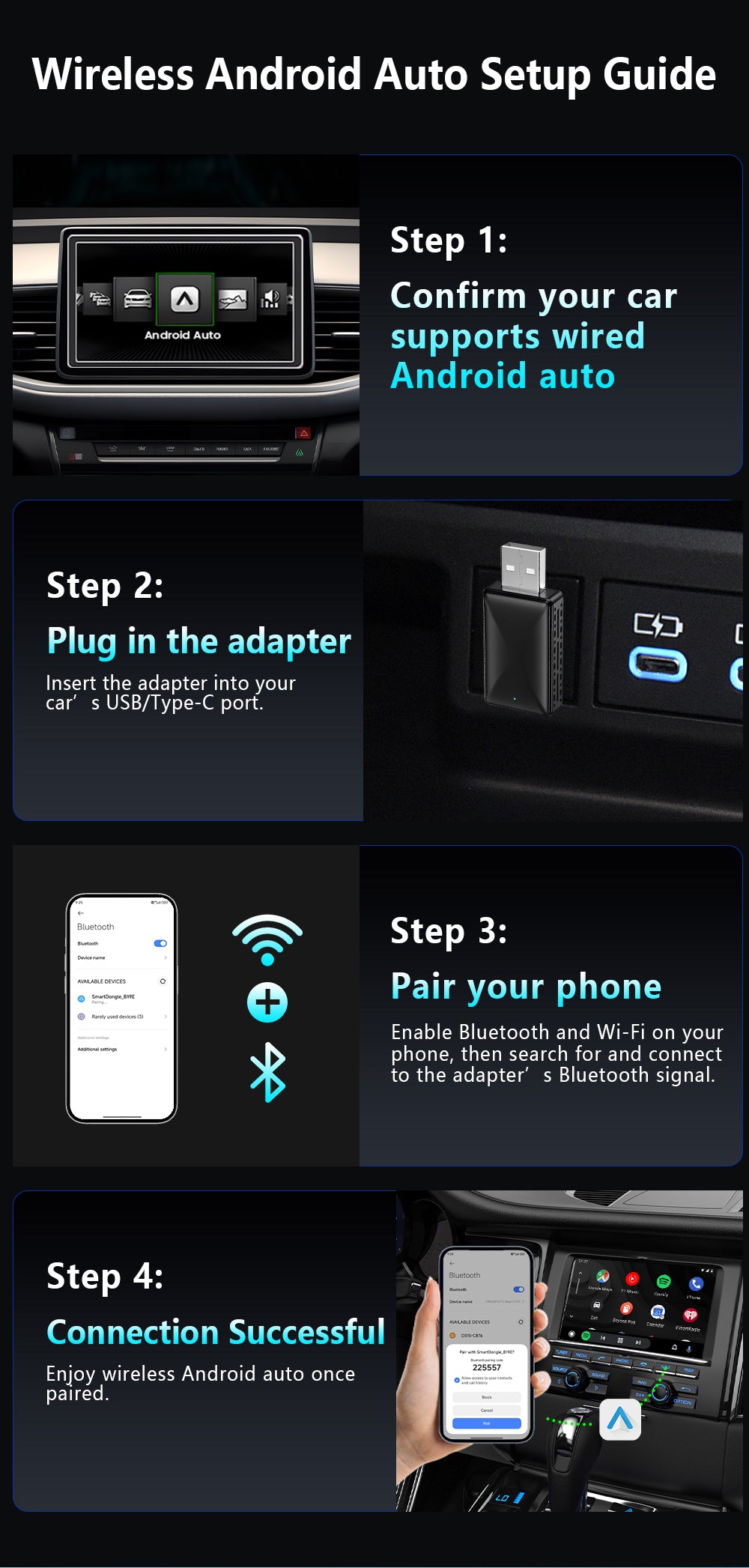 Classic Design 2-in-1 Wireless CarPlay Adapter, Stable Compatibility, Suitable for Apple and Android Car Infotainment Systems.