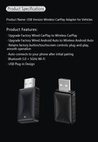 Classic Design 2-in-1 Wireless CarPlay Adapter, Stable Compatibility, Suitable for Apple and Android Car Infotainment Systems.