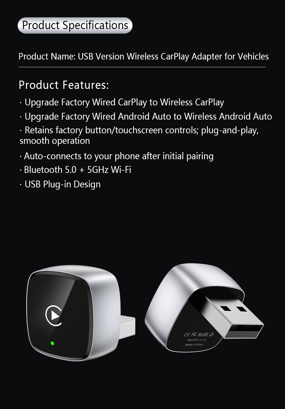Wireless CarPlay Adapter 2026 Upgrade Mini Design,Plug & Play  - Easy Use Fast Stable Connection Car Play for iPhone & Android