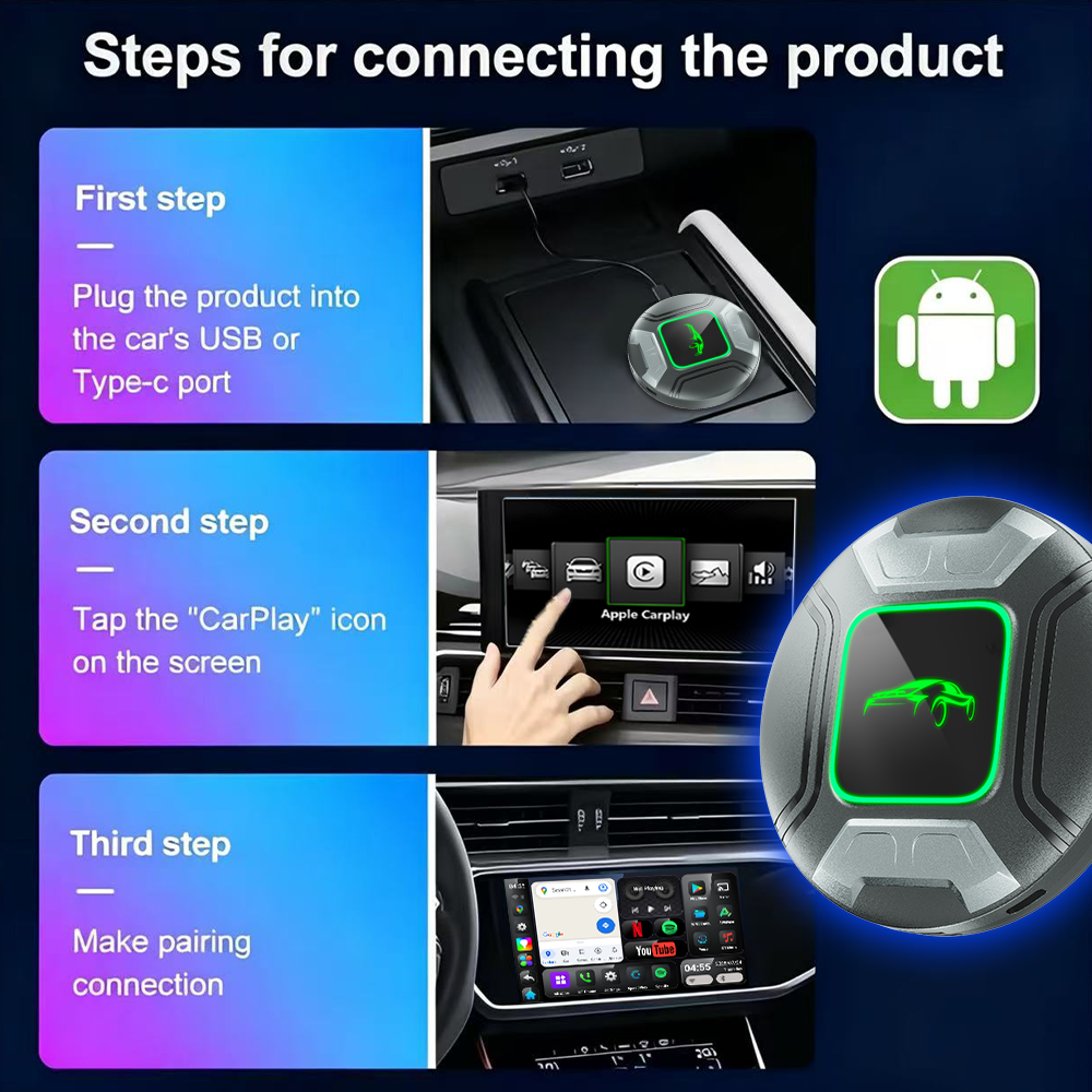 PlayAiBox Android 15 System CarPlay Video Box 4G+64GB Support HDMI Output with Massive Apps Wireless Adapter for Youtube/Netflix