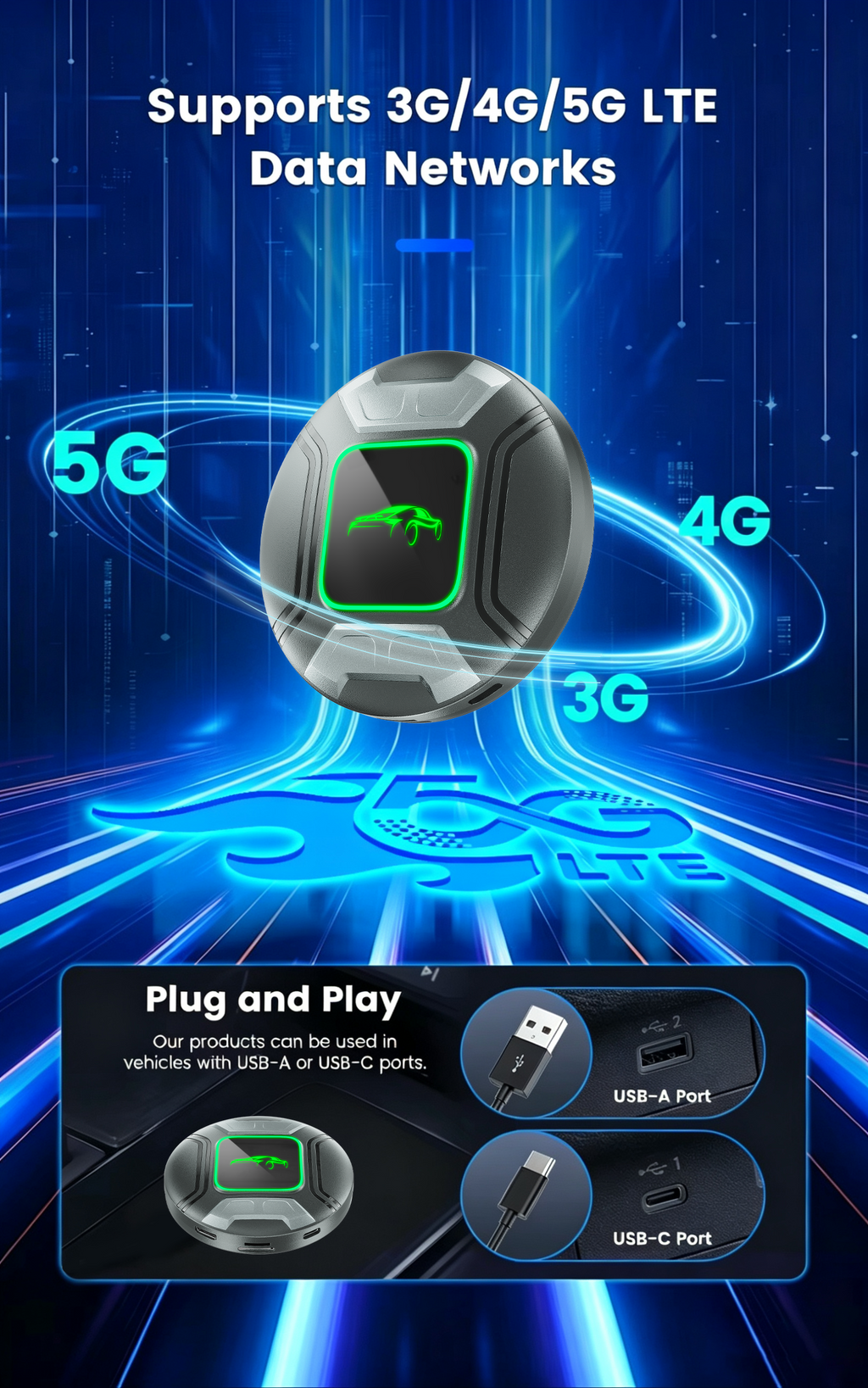 PlayAiBox Android 15 System CarPlay Video Box 4G+64GB Support HDMI Output with Massive Apps Wireless Adapter for Youtube/Netflix