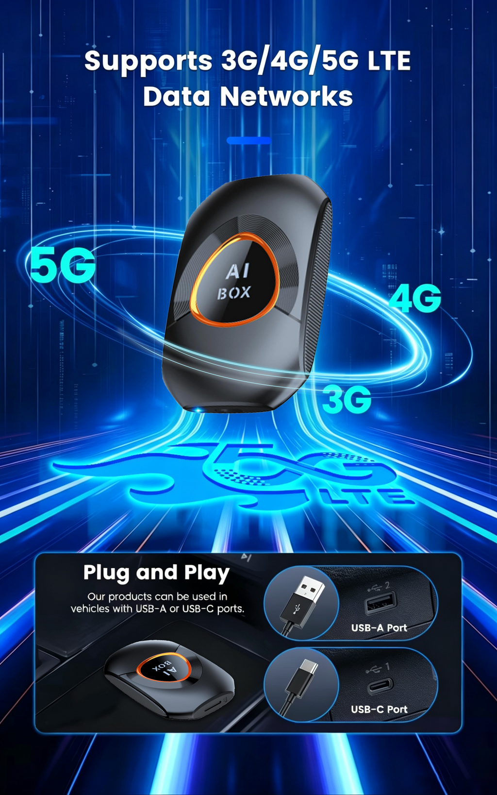 Wireless CarPlay Adapter. Built-in Android 15 System for Android Boxes. 2G + 16GB, Plug and Play, Can Download Any Application.