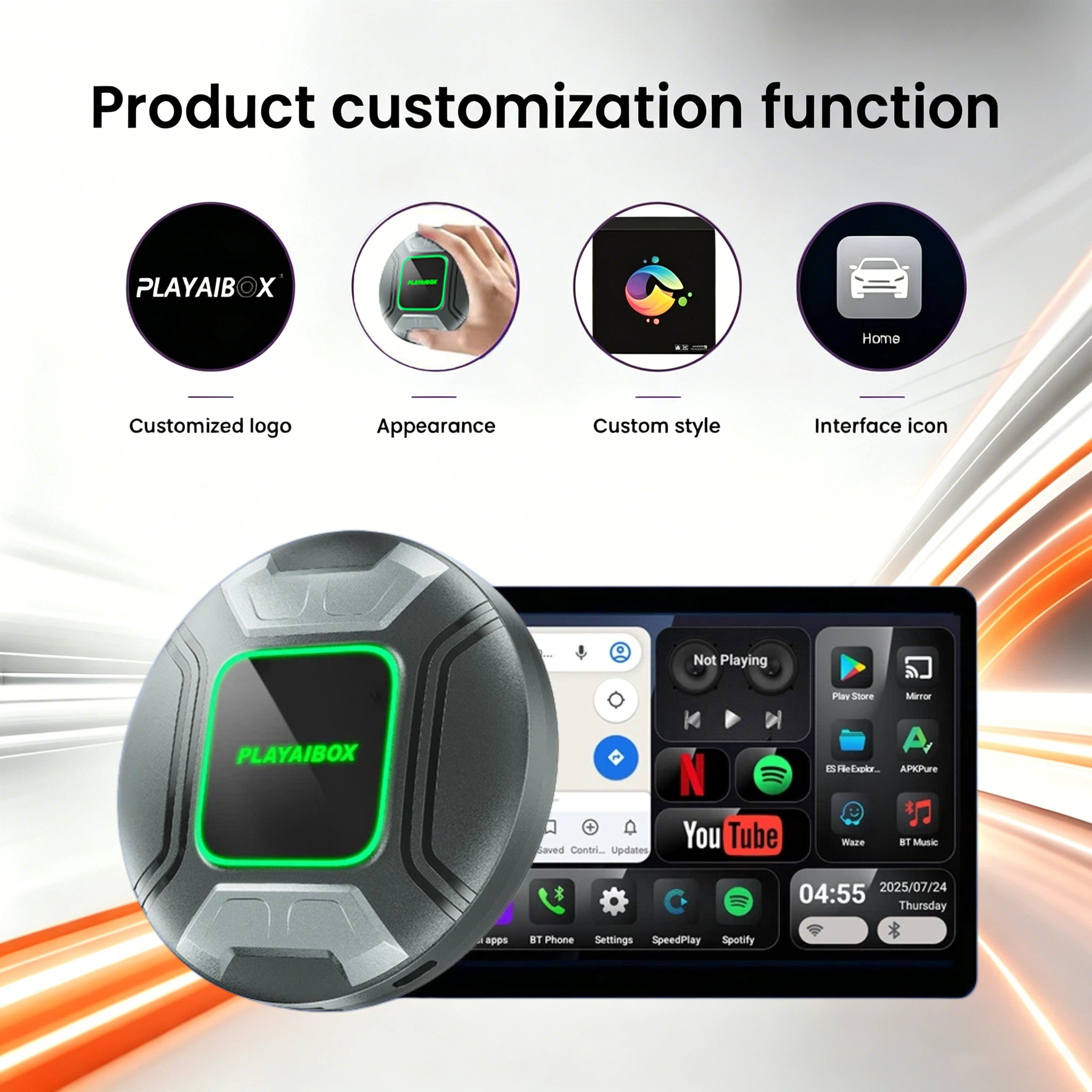 PlayAiBox Qualcomm 6350 Android15 Wireless Carplay AI Box 8GB+128GB Mirrolink 5G Network HDMI Car Multimedia for YouTube Netflix