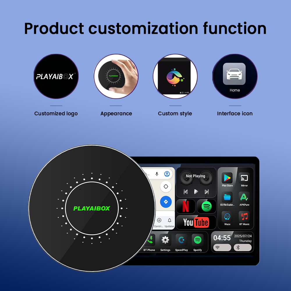 PlayAiBox Android 15 System Wireless CarPlay Ai Box 4GB+64GB Built-in Gps for Youtube Netflix for OEM Car With Wired Carplay