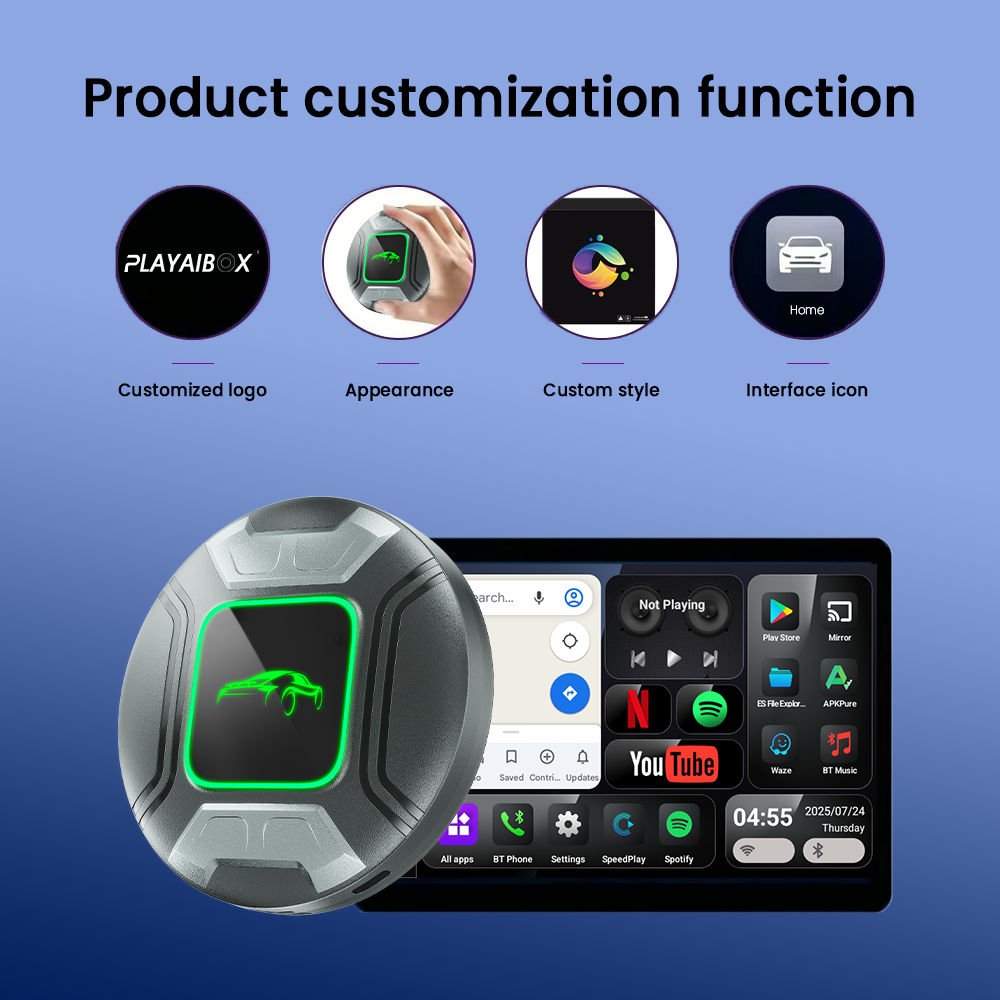 PlayAiBox Android 15 System CarPlay Video Box 4G+64GB Support HDMI Output with Massive Apps Wireless Adapter for Youtube/Netflix