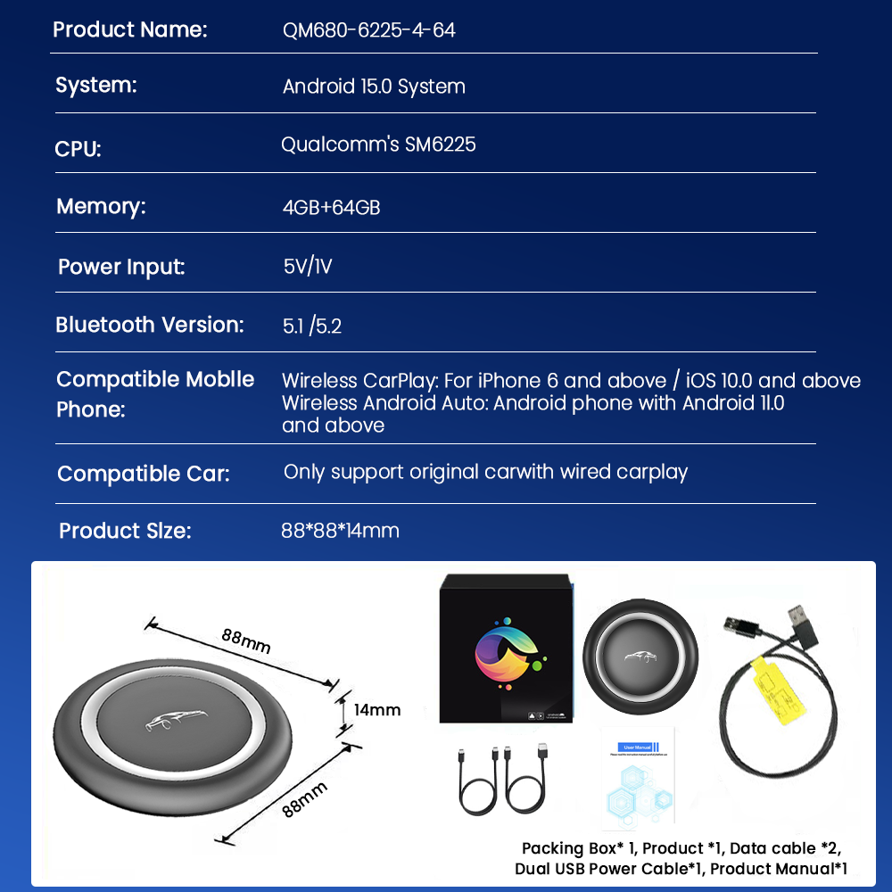 PlayAiBox15 System Car Multimedia 4G 64GB CarPlay Android 13 Tbox with Massive Apps AI Video Box Wireless Adapter for Youtube