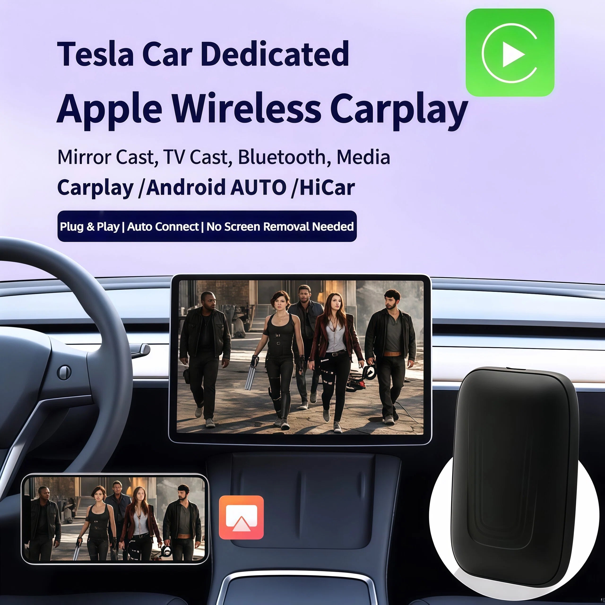 Tesla In-car Wireless CarPlay, 2+16GB Android Box, Built-in YouTube, Netflix, and Other Apps.Tesla Wireless CarPlay Android Box