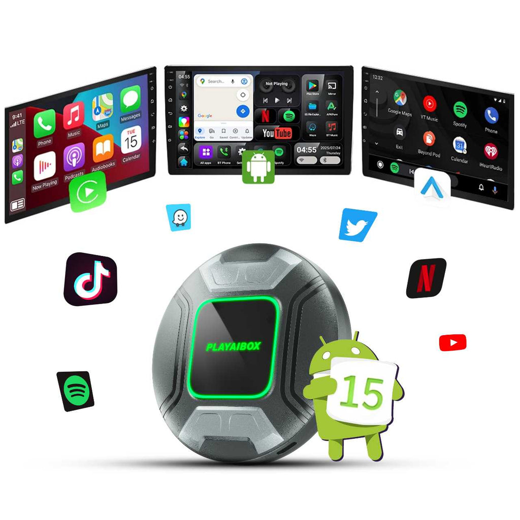 PlayAiBox Qualcomm 6350 Android15 Wireless Carplay AI Box 8GB+128GB Mirrolink 5G Network HDMI Car Multimedia for YouTube Netflix