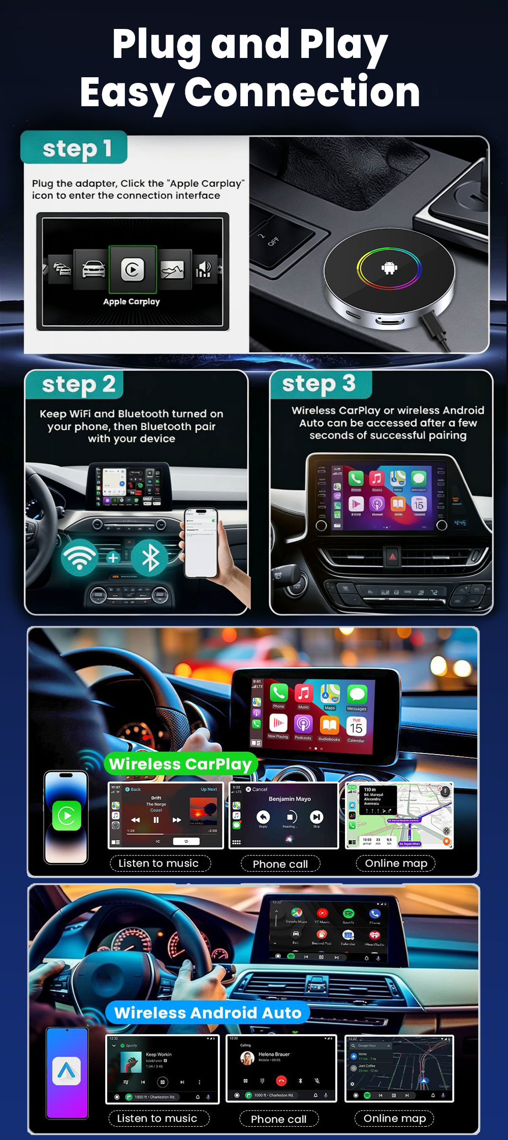 PlayAiBox Android 15 System CarPlay Ai Box 4GB+64GB 4G Netword HDMI Built in GPS for Youtube/Netflix Smart Intelligent Systems