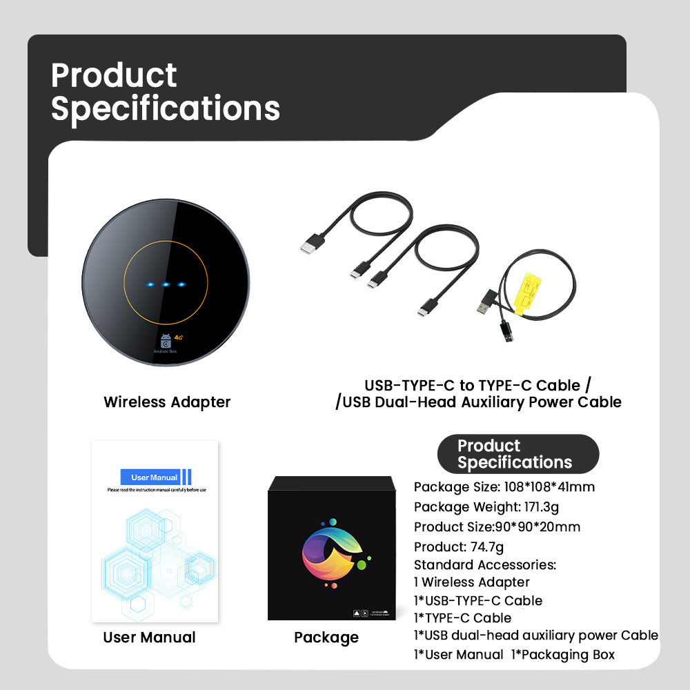 Playaibox CarPlay Ai Box 4GB+64GB Car Smart Box Android15 Wireless Apple Android Auto CarPlay Adapter AiBox Android 15 Carplay