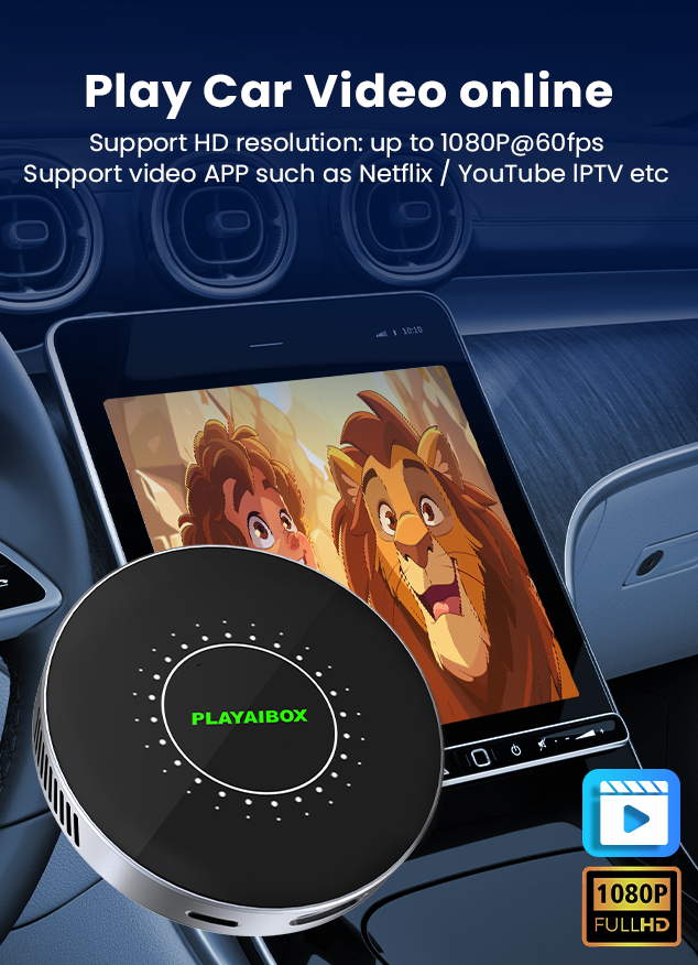 PlayAiBox Android 15 System Wireless CarPlay Ai Box 4GB+64GB Built-in Gps for Youtube Netflix for OEM Car With Wired Carplay