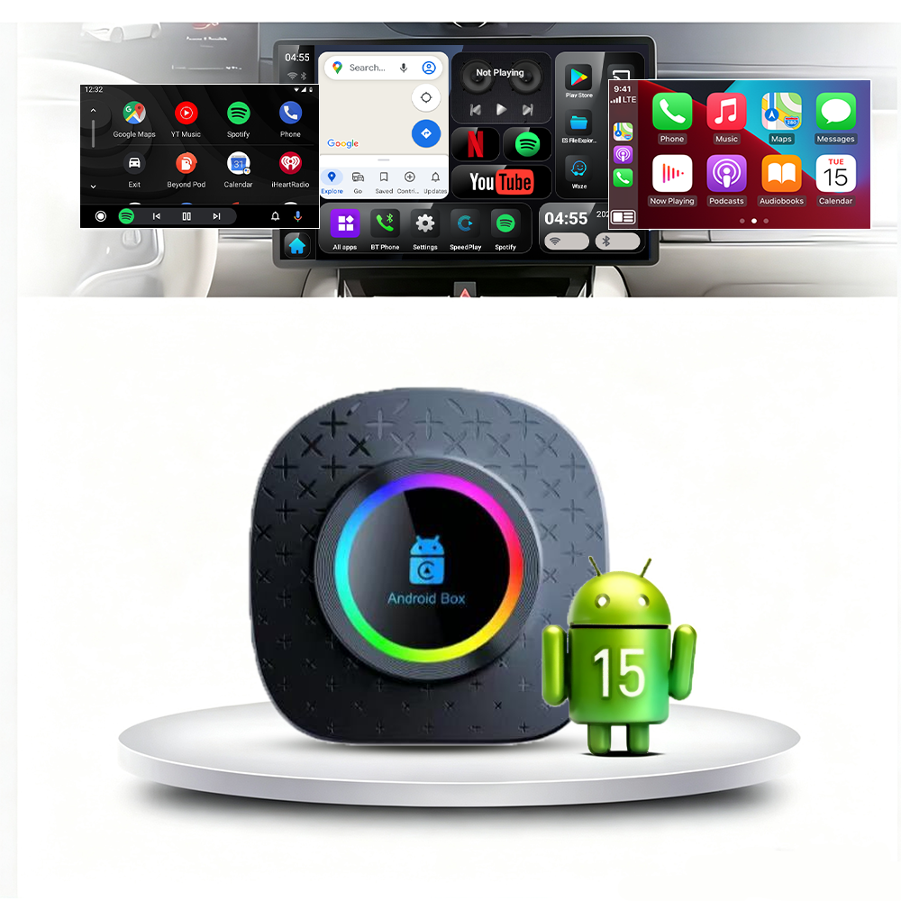 Playaibox 4G+64GB Carplay Android Auto Stereo Video Car Adapter Ai Car Play Box Android 15 Universal Module Wireless Car Play