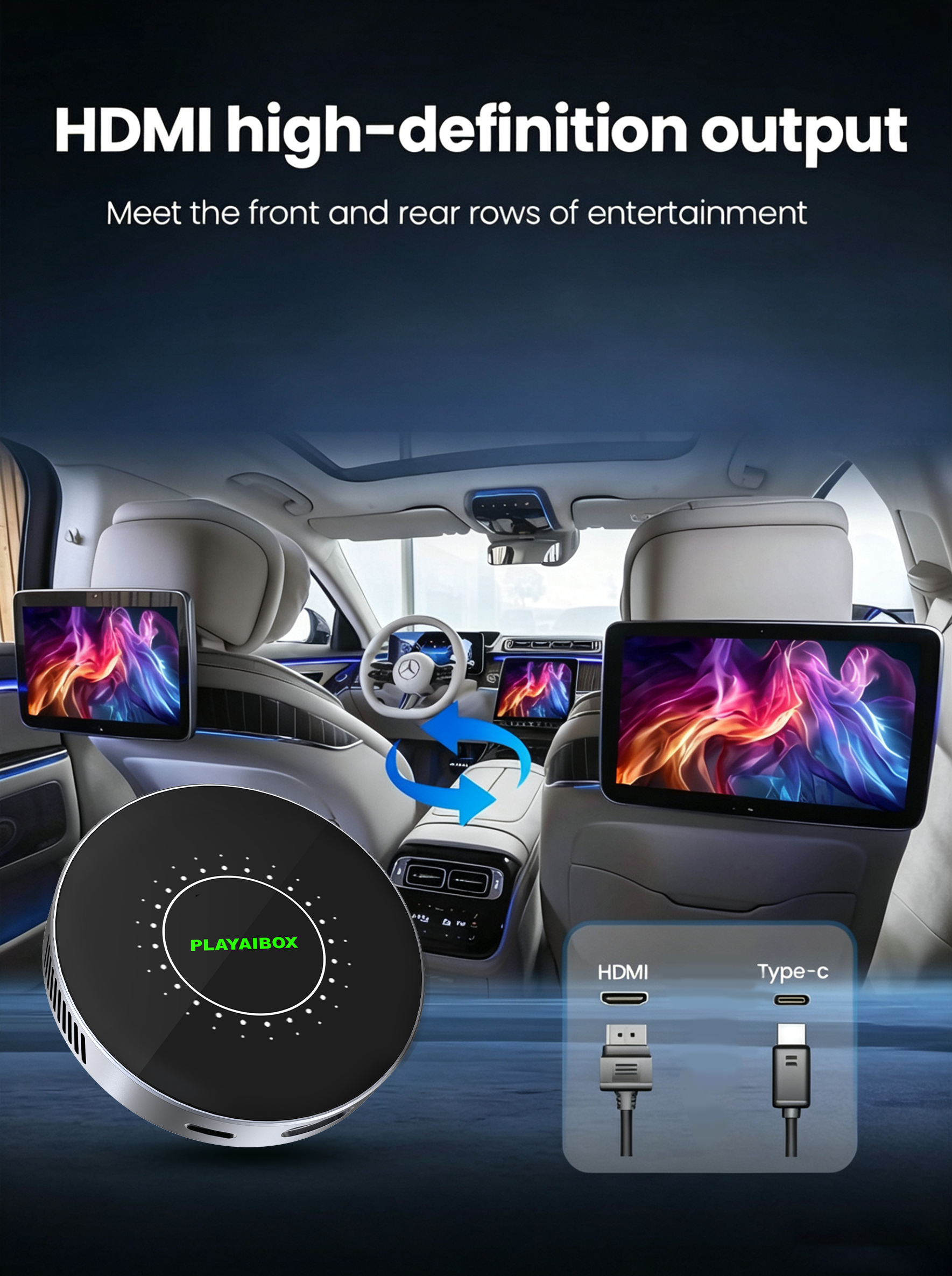 PlayAiBox Android 15 System Wireless CarPlay Ai Box 4GB+64GB Built-in Gps for Youtube Netflix for OEM Car With Wired Carplay