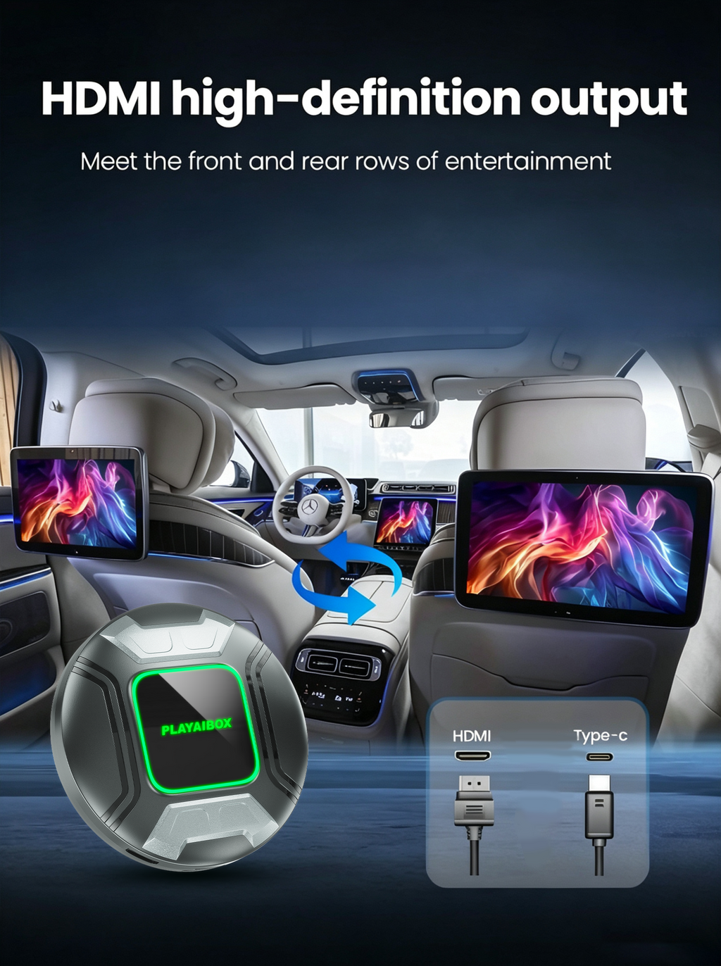 PlayAiBox Android 15 System Wireless Carplay AI Box Qualcomm 6225 for YouTube Netflix 4GB+64GB Built in GPS for OEM CarPlay Cars