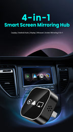 Wireless Carplay Multimedia Adapter4 in 1, Supports CarPlay Android Auto AirPlay Mirror Link Automatic Connection, Plug and Play