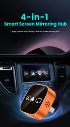 4 in 1 Wireless CarPlay Android Auto Adapter for OEM Wired Cars, USB Plug and Play for iPhone & Android Mirror Connection