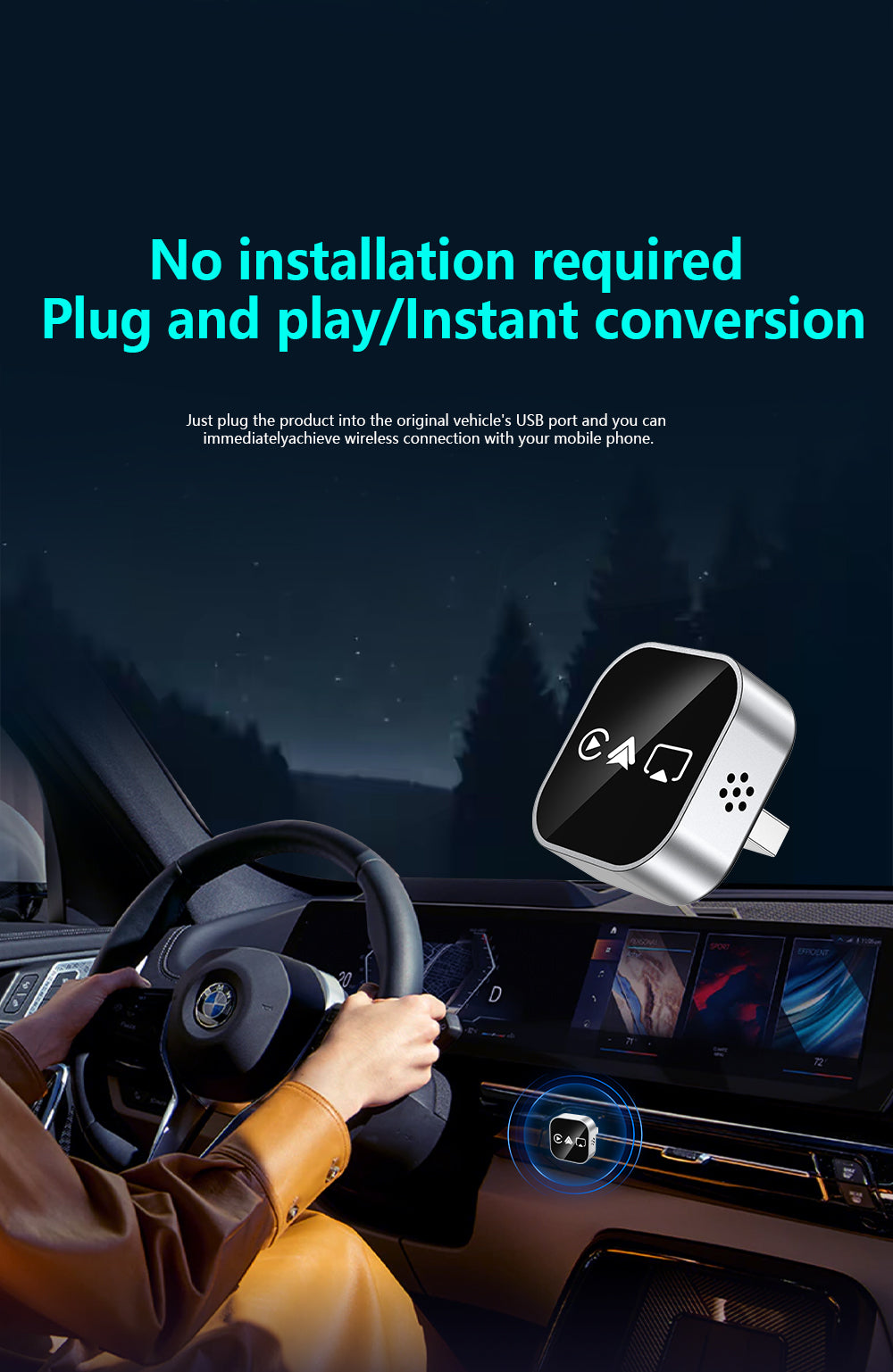 Ultra-stable 4-in-1 CarPlay, Supports Wired CarPlay to Wireless CarPlay/Android Auto/Apple/Android Mirroring