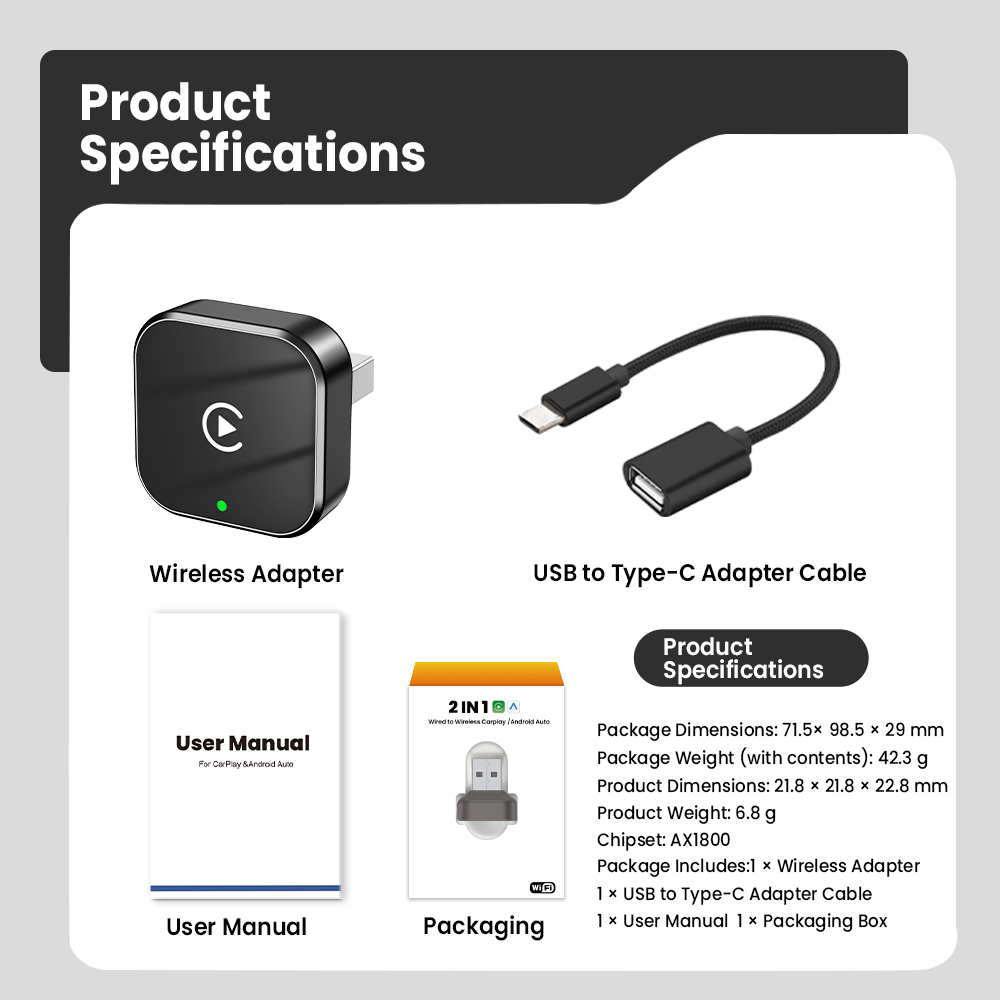 Wireless CarPlay Vehicle Android Auto Car Play Adaptor Mini USB Car Play Dongle for Apple Carplay Wireless Adapter