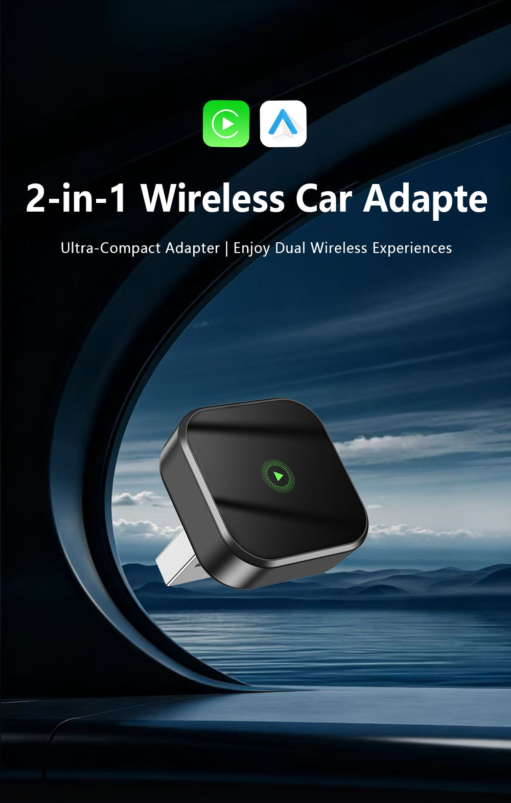 2-in-1 Wireless CarPlay & Android Auto Adapter Automatic Connection Plug and Play USB Dongle