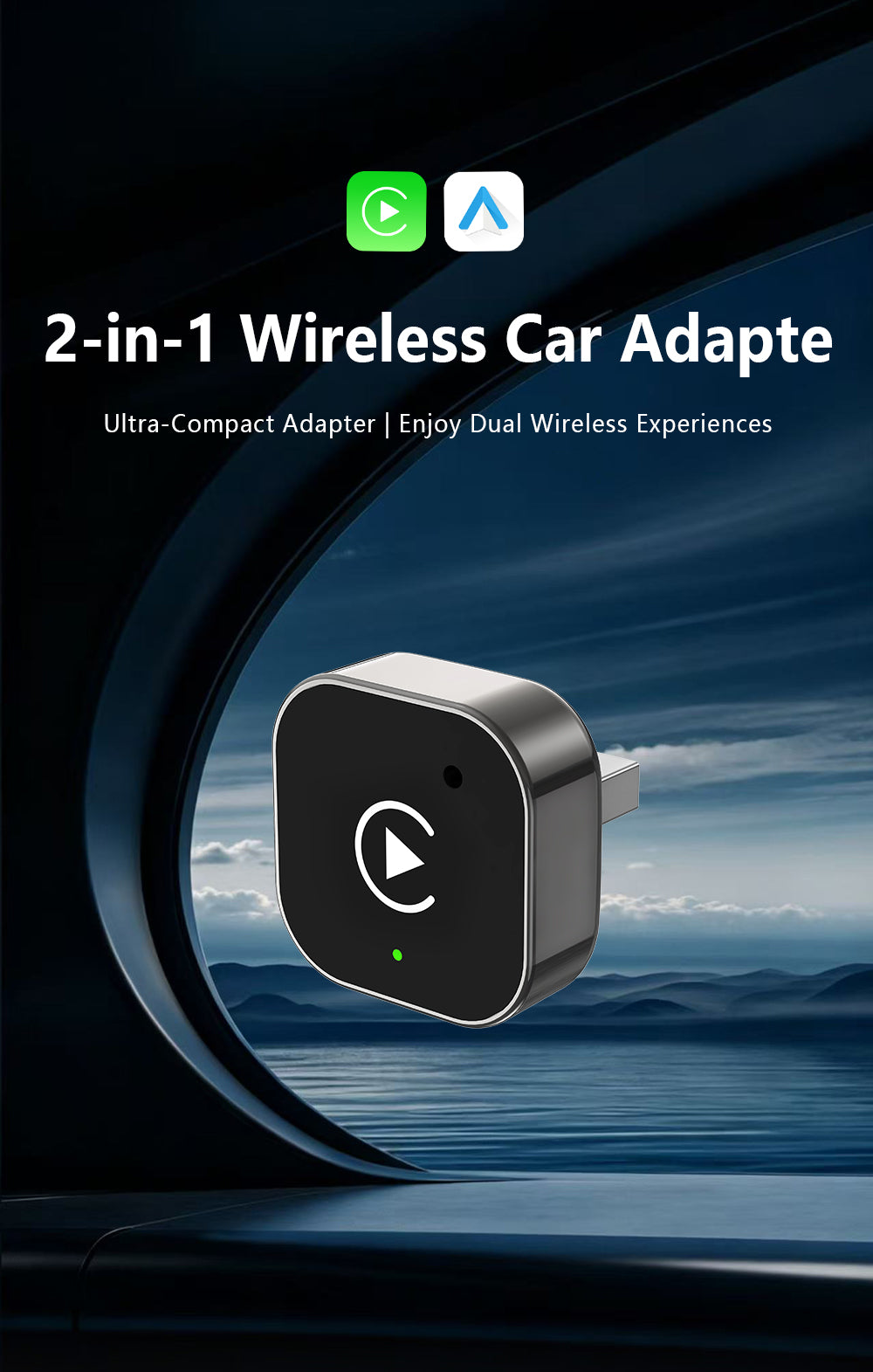 2-in-1 Wireless CarPlay Adapter for Cars - Plug and Play Automatic Connection USB Dongle, Convert Wired to Wireless