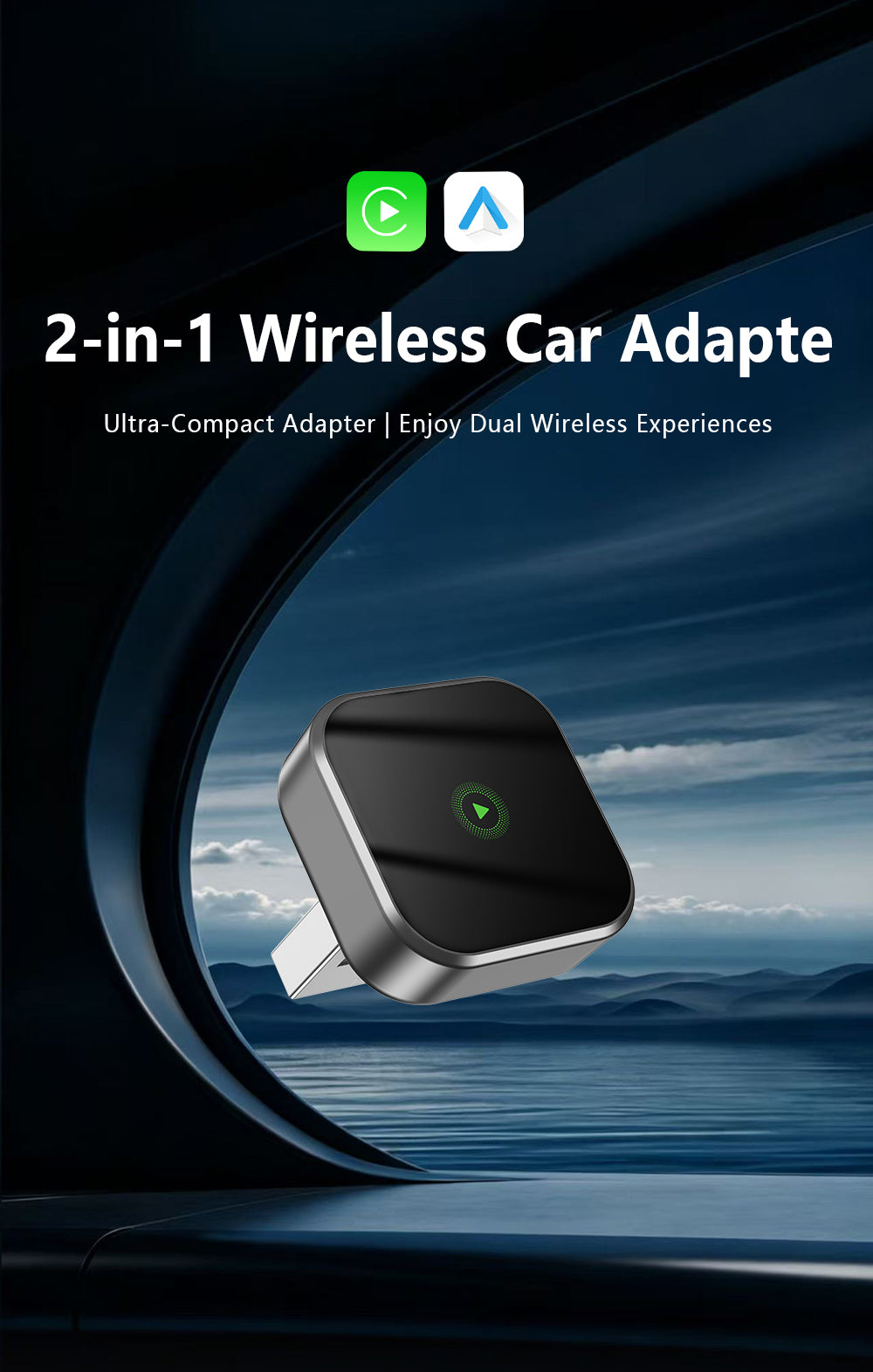 2-in-1 Wireless CarPlay & Android Auto Adapter - Automatic Connection Plug and Play USB Dongle