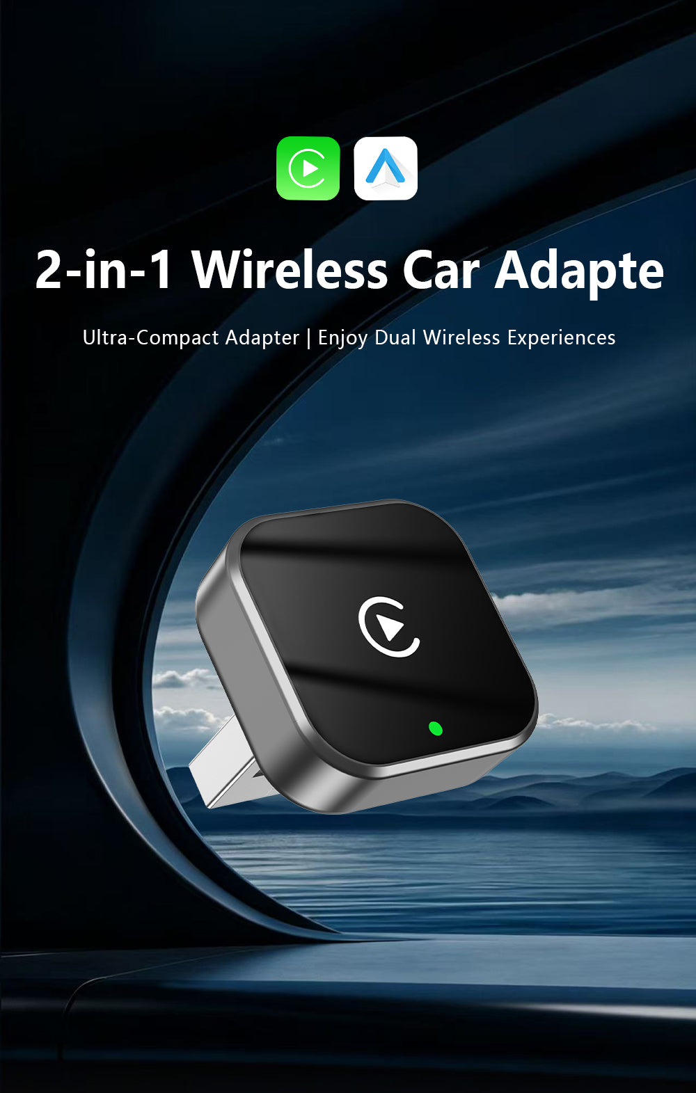 Wireless CarPlay (Apple/Android 2-in-1) Supports Phone Calls, Navigation, and Music Playback
