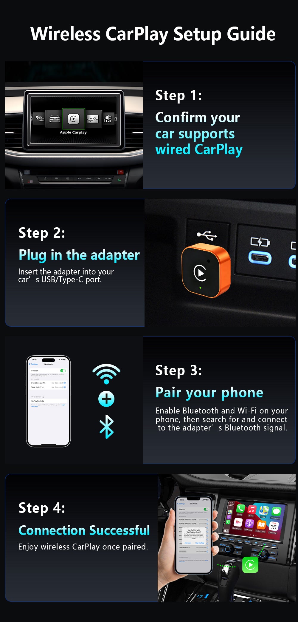 Wireless Carplay Android Auto Adapter Ai Box Plug and Play Fast Stable Connection Multimedia System Upgrade Kit