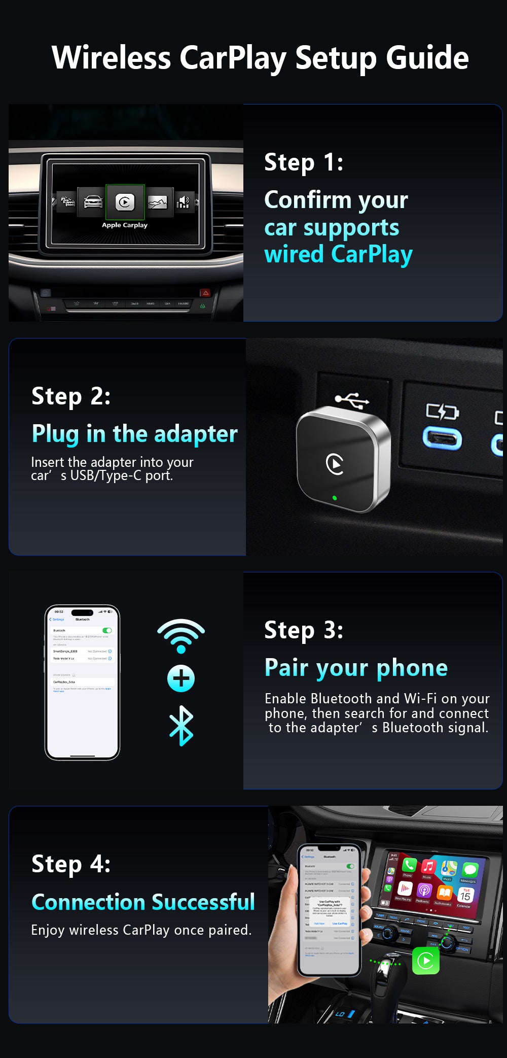 Original Car Wired CarPlay to Wireless CarPlay 2-in-1 Adapter, Supports Apple and Android Connectivity, CarPlay Box