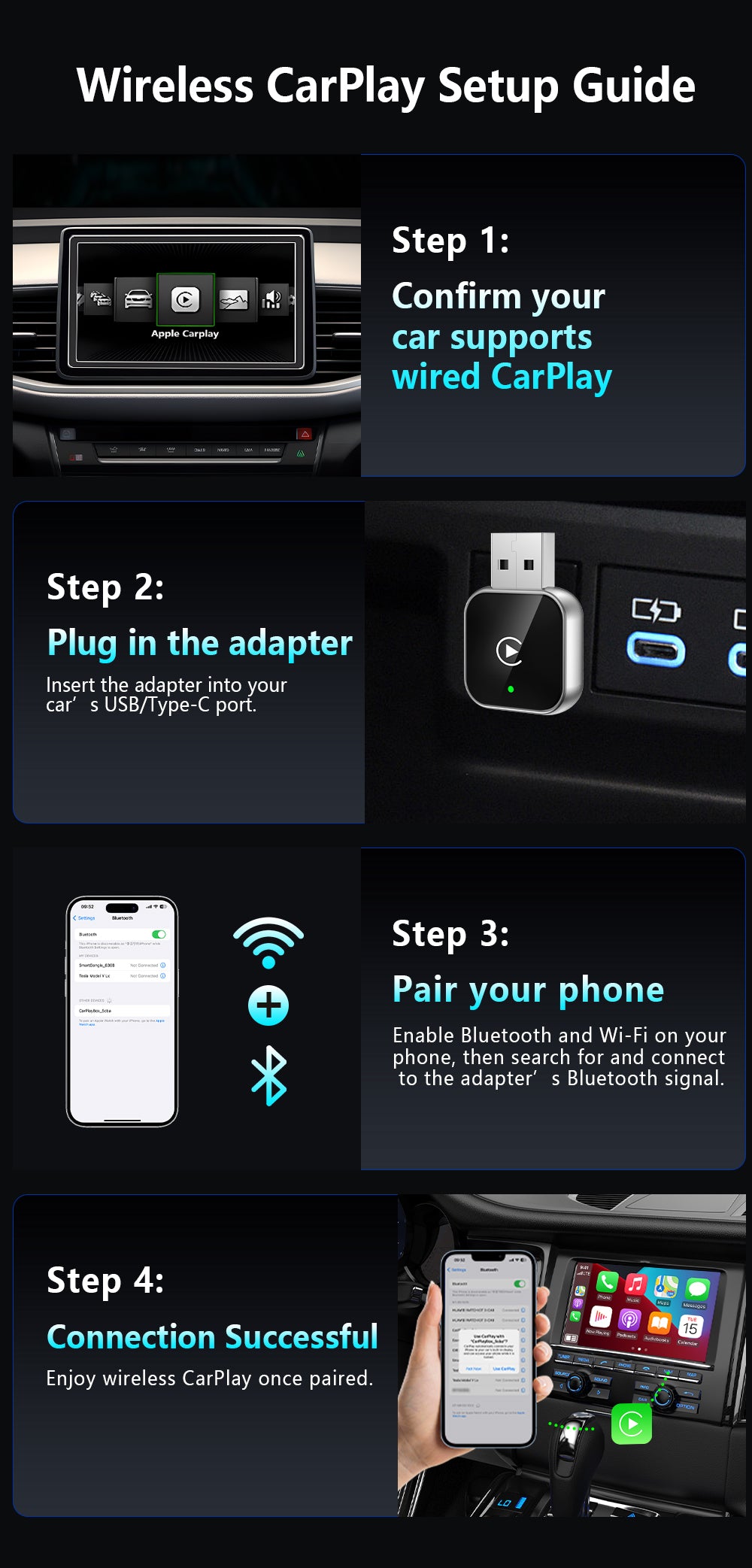 2026 New Model. Wired CarPlay to Wireless CarPlay. Compatible with Both Android and Apple Devices. Ultra-mini, Stable Connection