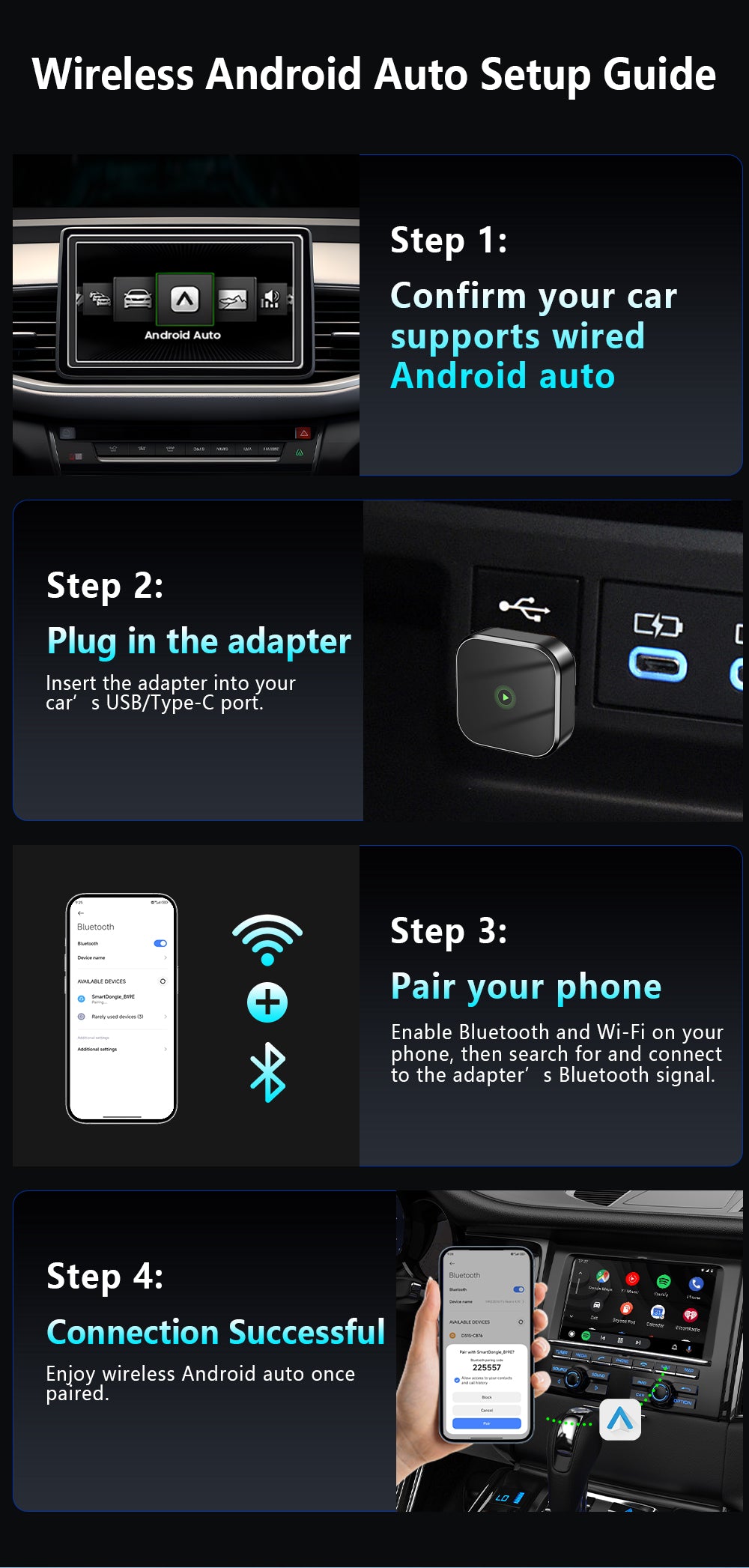 2-in-1 Wireless CarPlay & Android Auto Adapter Automatic Connection Plug and Play USB Dongle