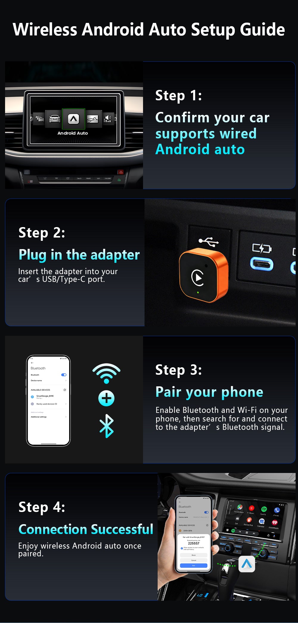 Wireless Carplay Android Auto Adapter Ai Box Plug and Play Fast Stable Connection Multimedia System Upgrade Kit