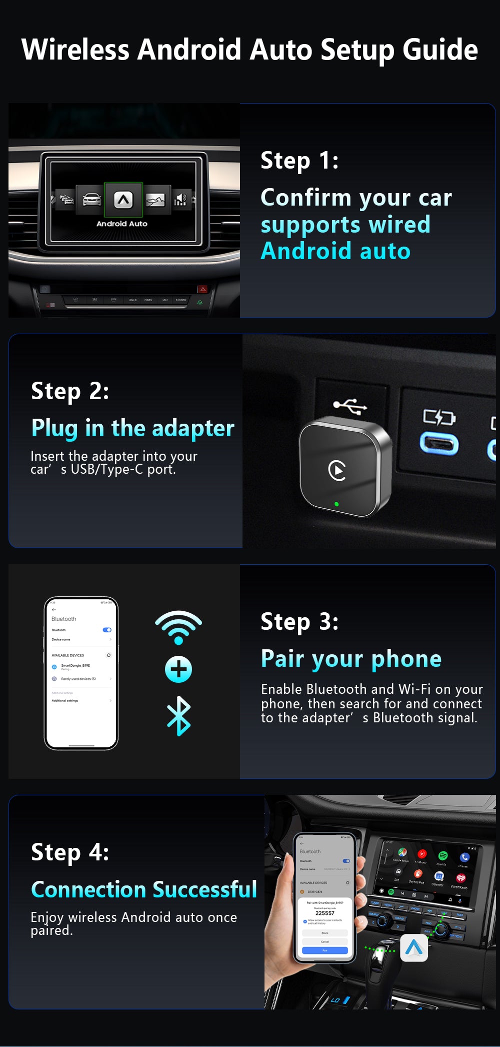 Wireless CarPlay (Apple/Android 2-in-1) Supports Phone Calls, Navigation, and Music Playback