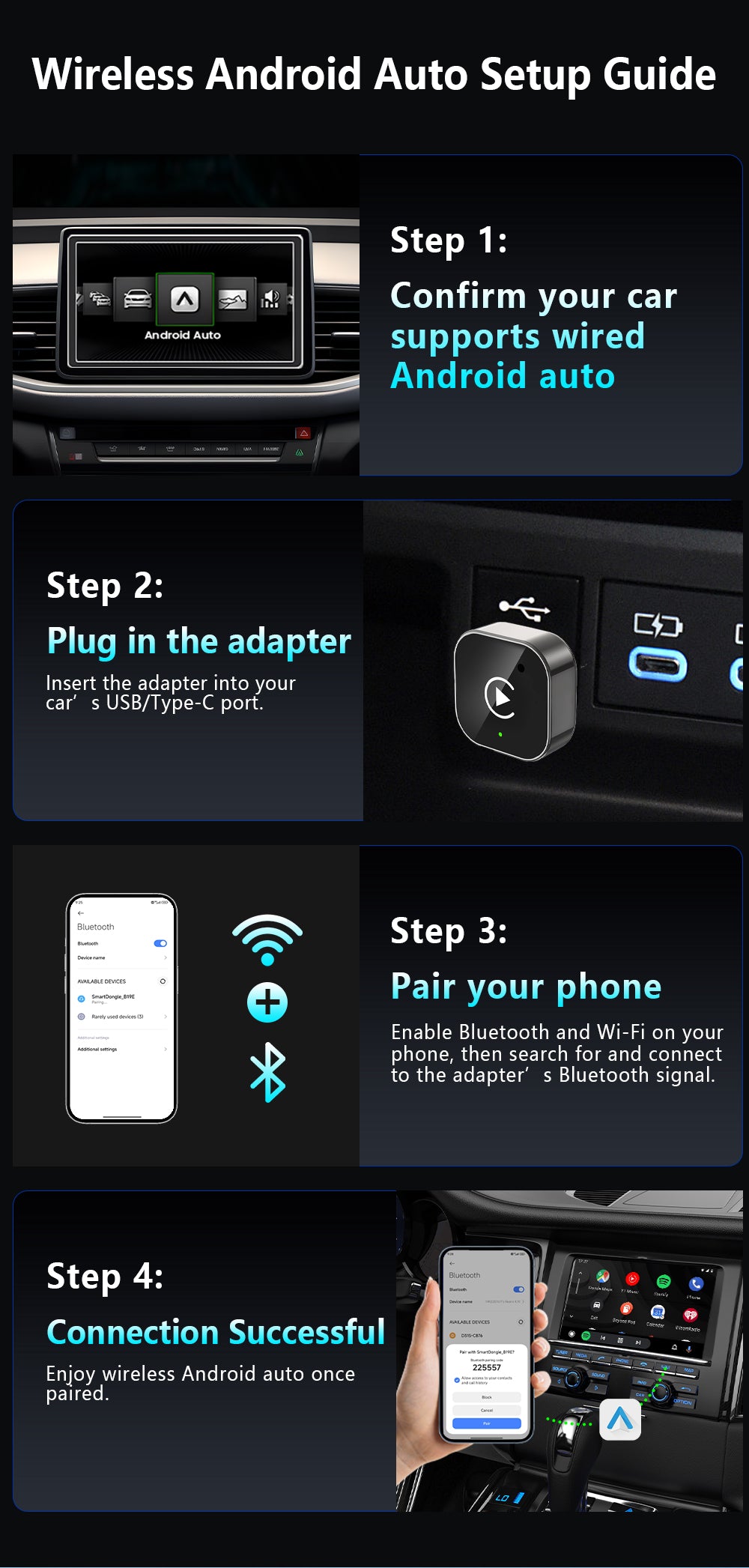 2-in-1 Wireless CarPlay Adapter for Cars - Plug and Play Automatic Connection USB Dongle, Convert Wired to Wireless