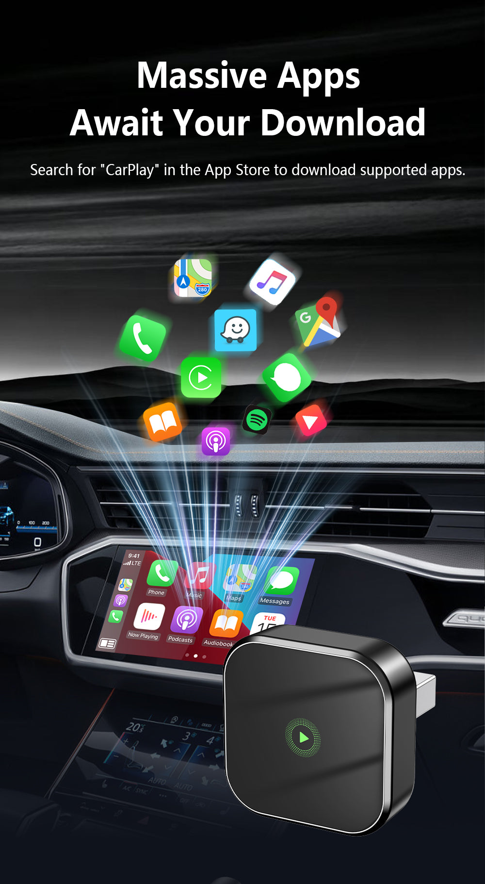 2-in-1 Wireless CarPlay & Android Auto Adapter Automatic Connection Plug and Play USB Dongle