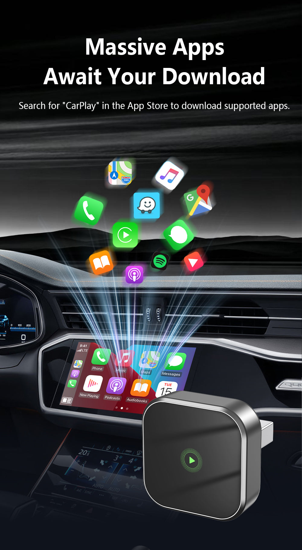 2-in-1 Wireless CarPlay & Android Auto Adapter - Automatic Connection Plug and Play USB Dongle