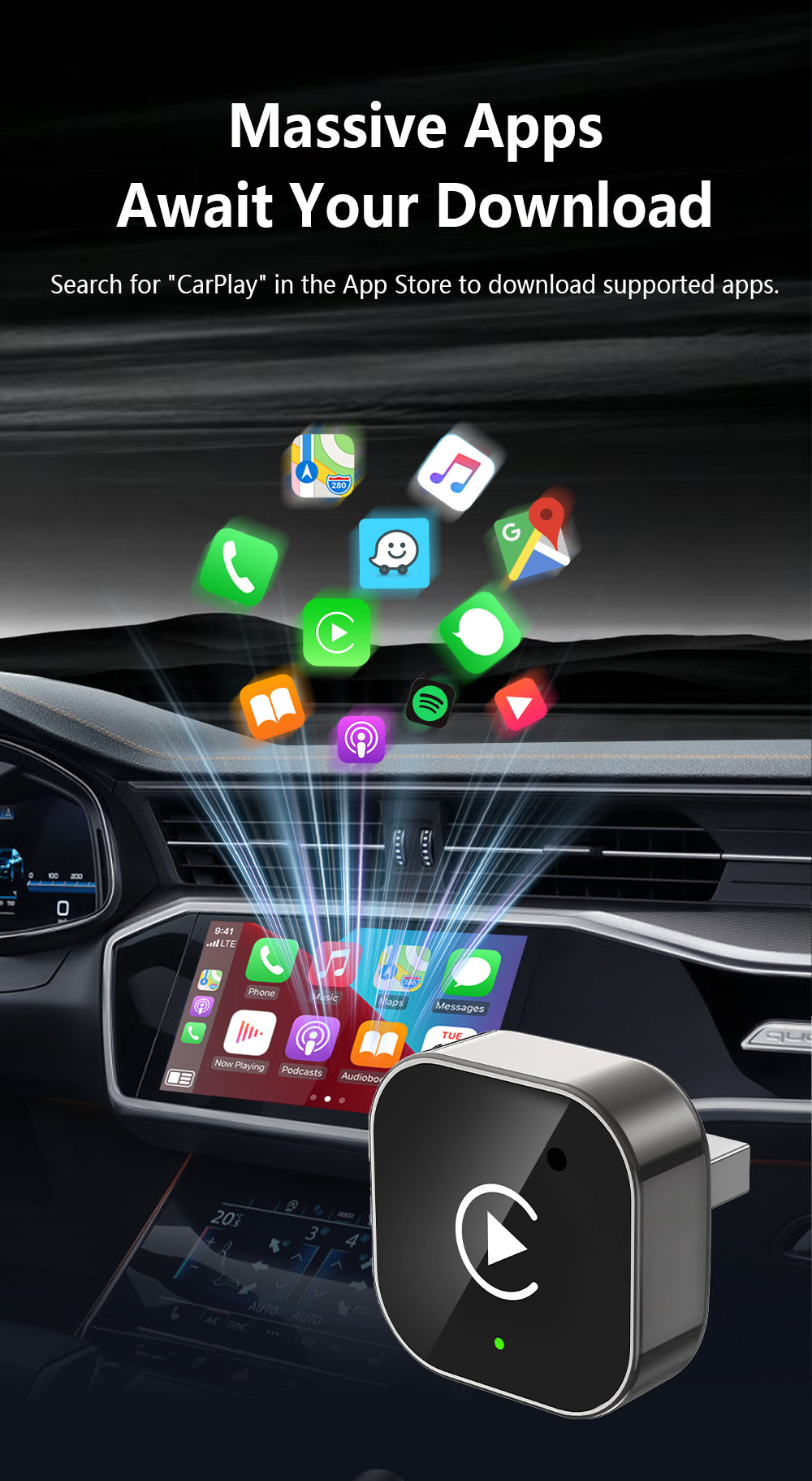 2-in-1 Wireless CarPlay Adapter for Cars - Plug and Play Automatic Connection USB Dongle, Convert Wired to Wireless