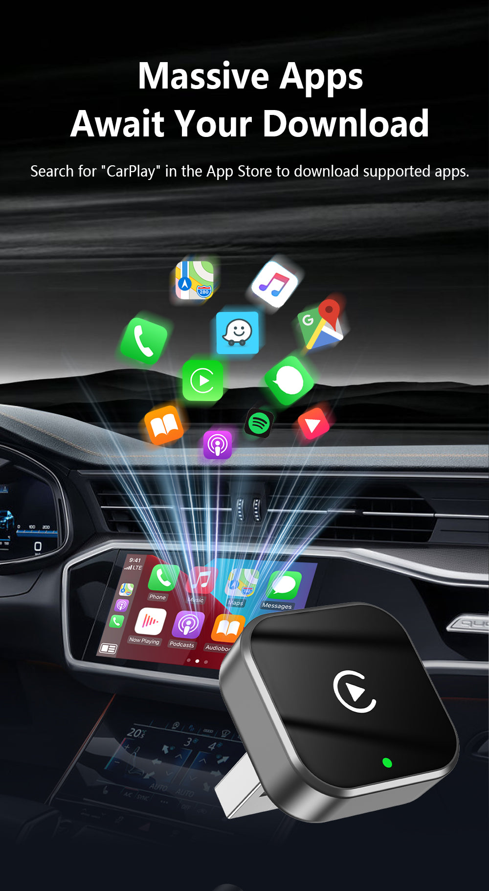 Wireless CarPlay (Apple/Android 2-in-1) Supports Phone Calls, Navigation, and Music Playback
