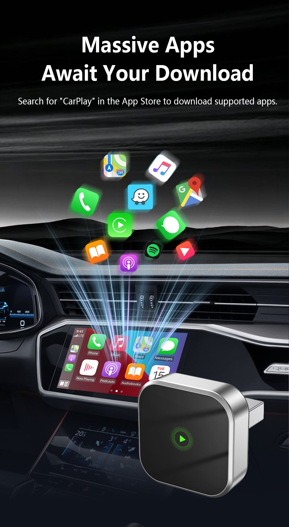 Automatic Connection Wireless CarPlay Adapter 2 in 1 Plug and Play Smart Box for Cars