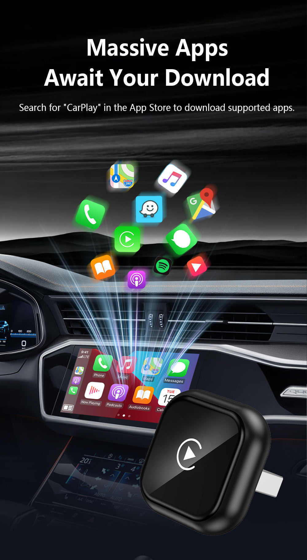 Wireless CarPlay Adapter - Fast Auto-Connect, Stable Connection,   CarPlay Adapter for iPhone & Android Auto Compatible Cars