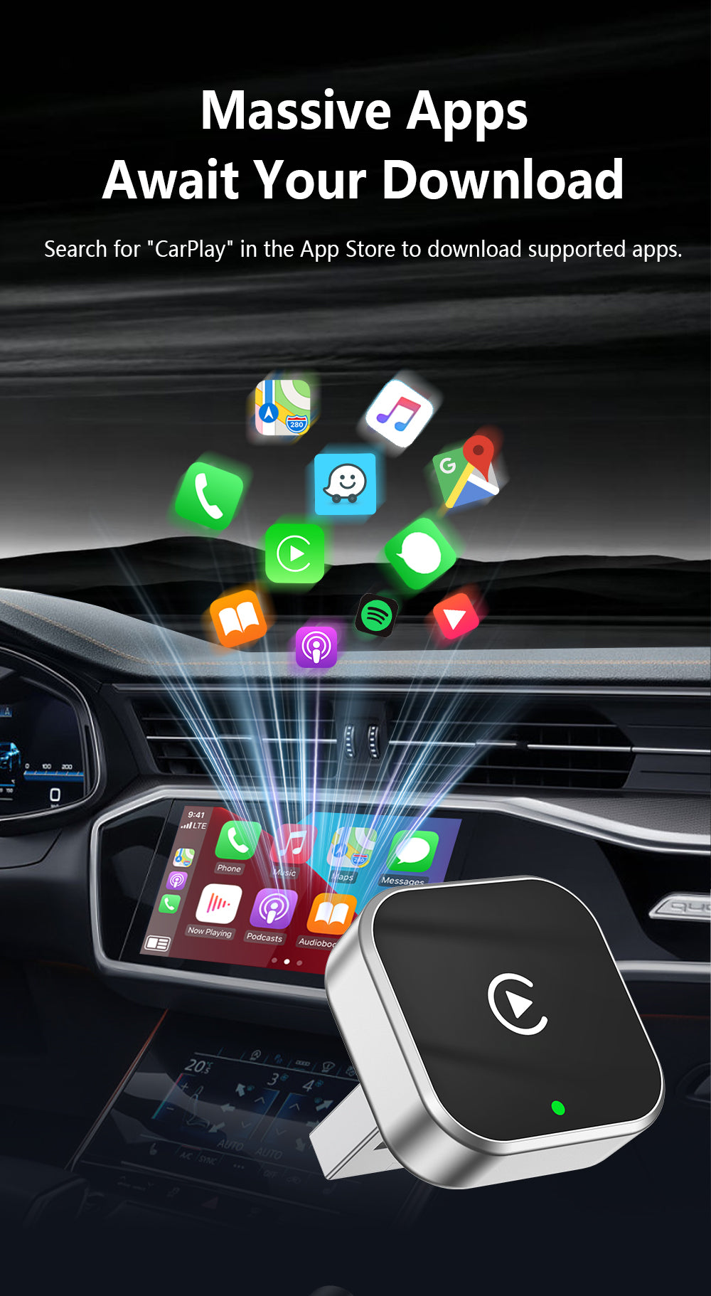 Original Car Wired CarPlay to Wireless CarPlay 2-in-1 Adapter, Supports Apple and Android Connectivity, CarPlay Box