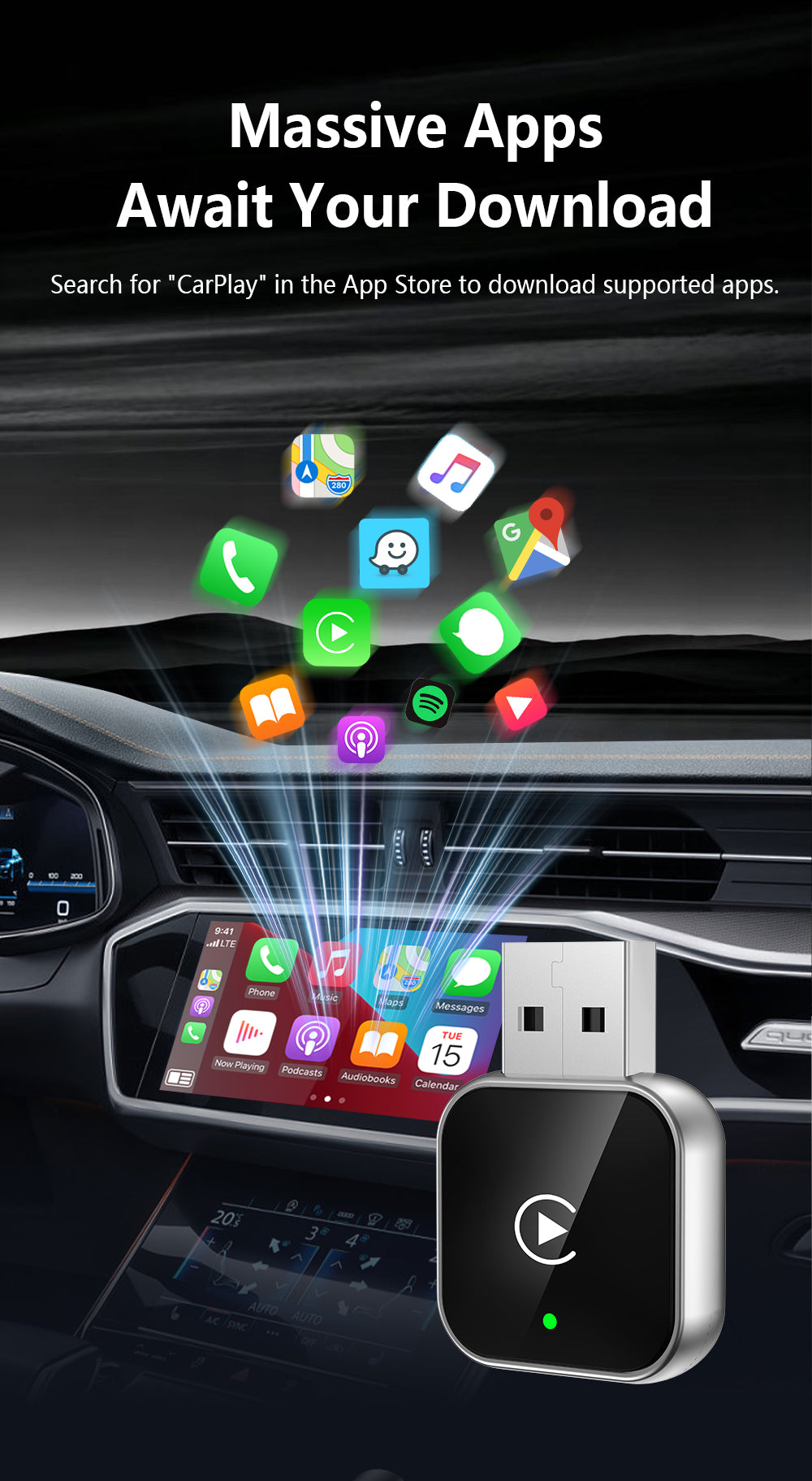 2026 New Model. Wired CarPlay to Wireless CarPlay. Compatible with Both Android and Apple Devices. Ultra-mini, Stable Connection