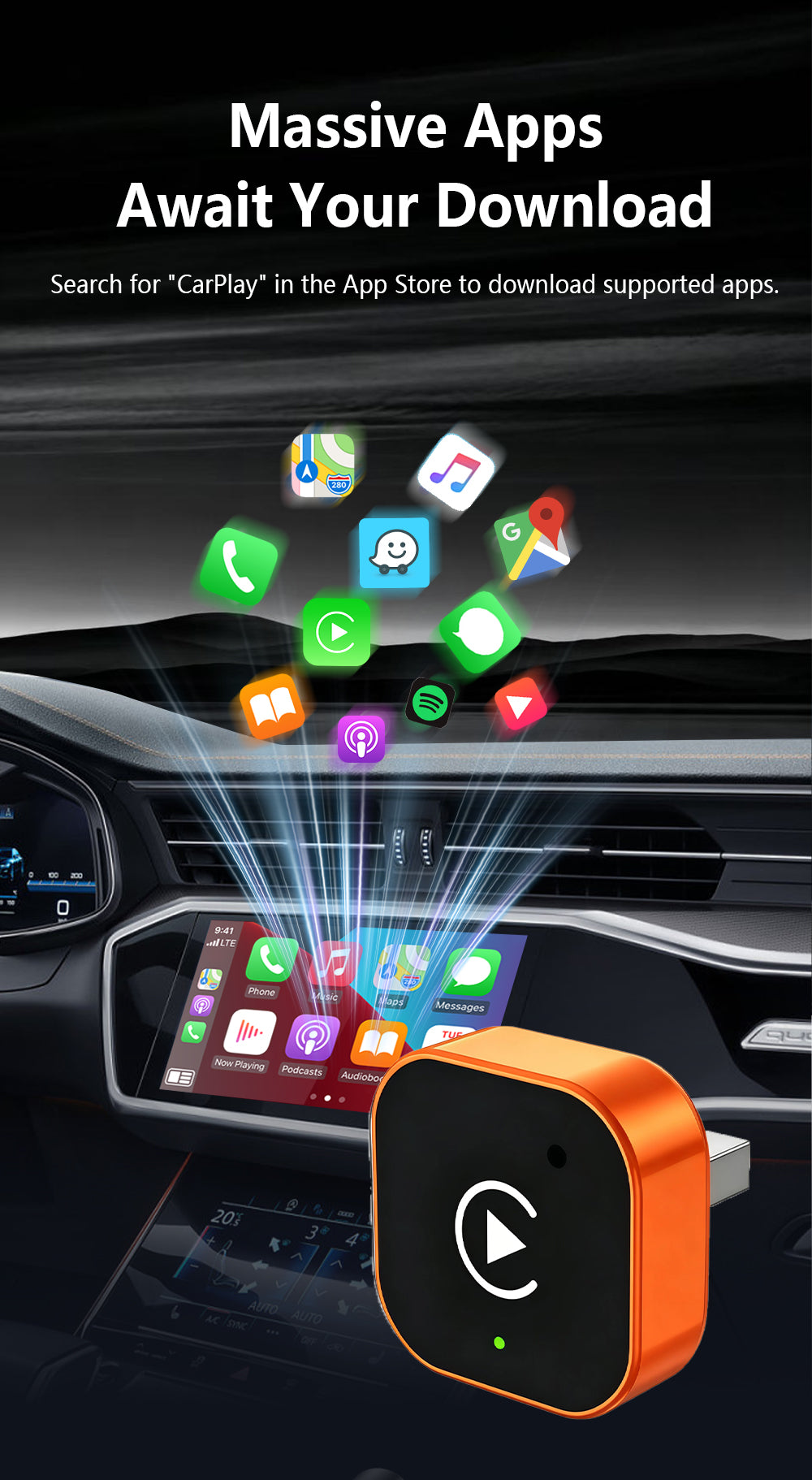 Wireless Carplay Android Auto Adapter Ai Box Plug and Play Fast Stable Connection Multimedia System Upgrade Kit