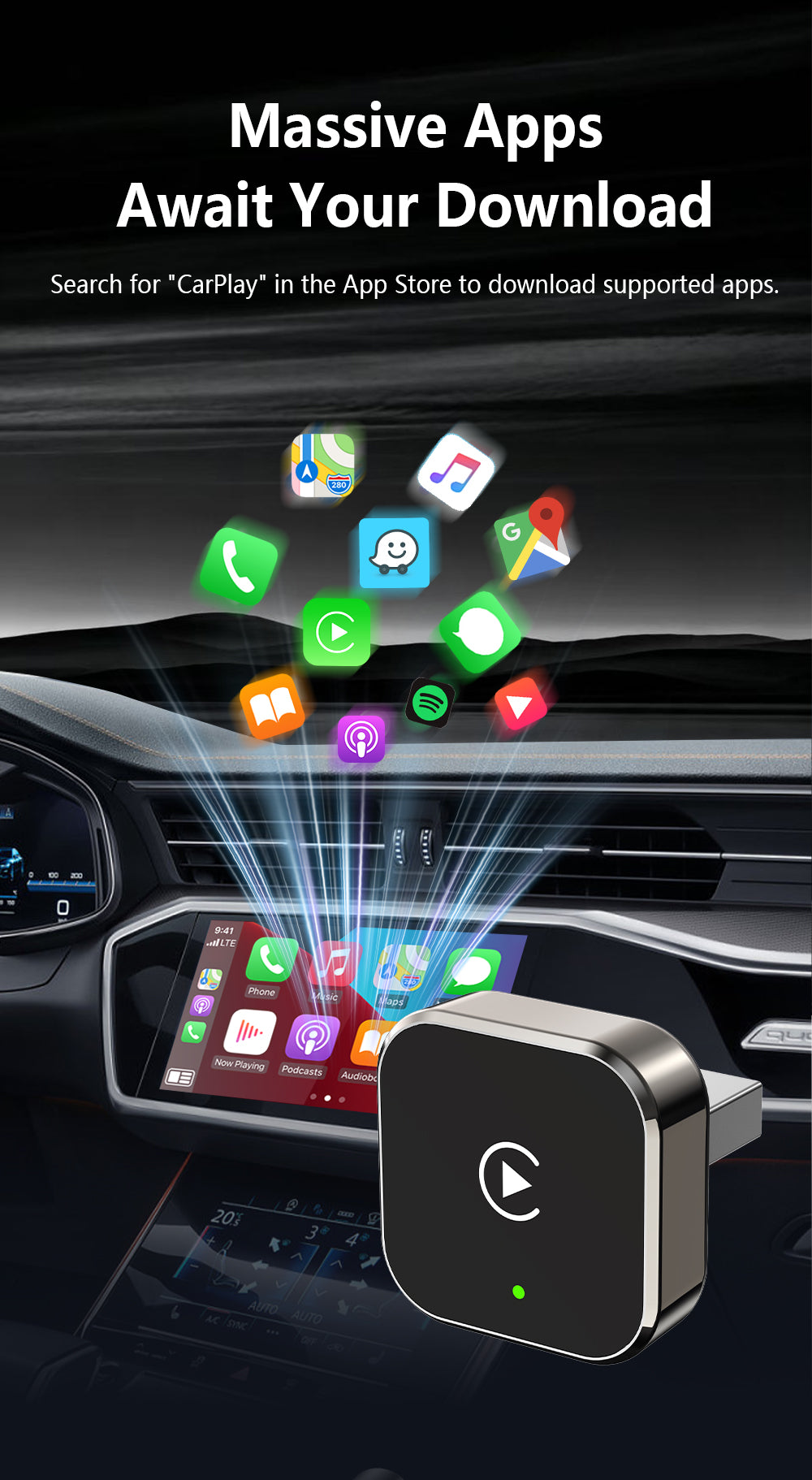 Wireless CarPlay Adapter, Supports Wired to Wireless Conversion for Android Auto and Apple Connectivity