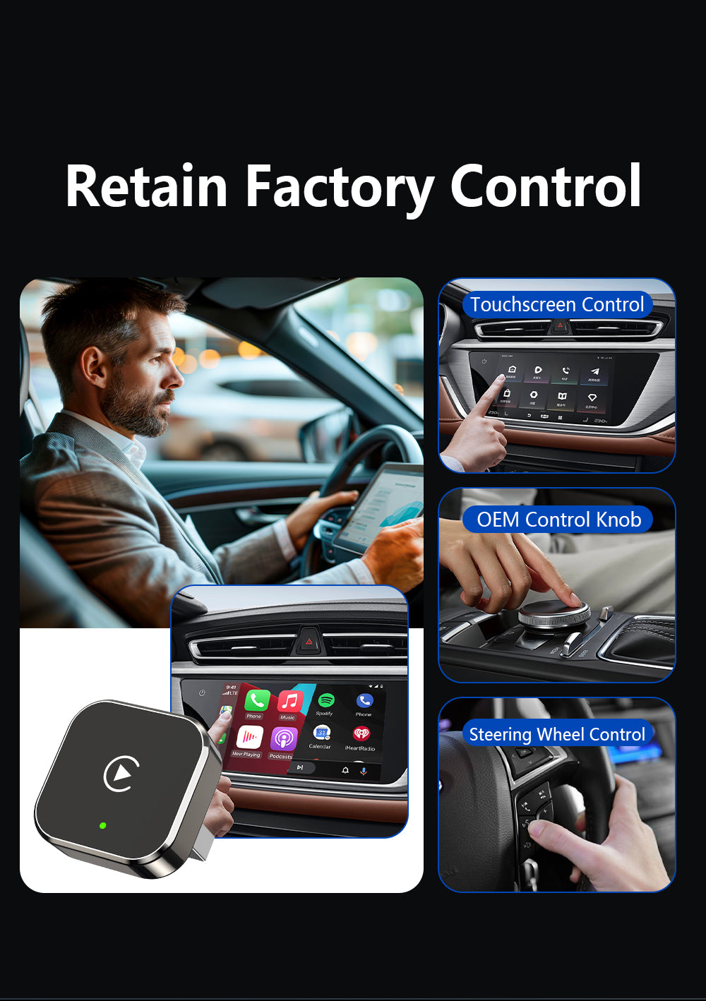 Wireless CarPlay Adapter, Supports Wired to Wireless Conversion for Android Auto and Apple Connectivity