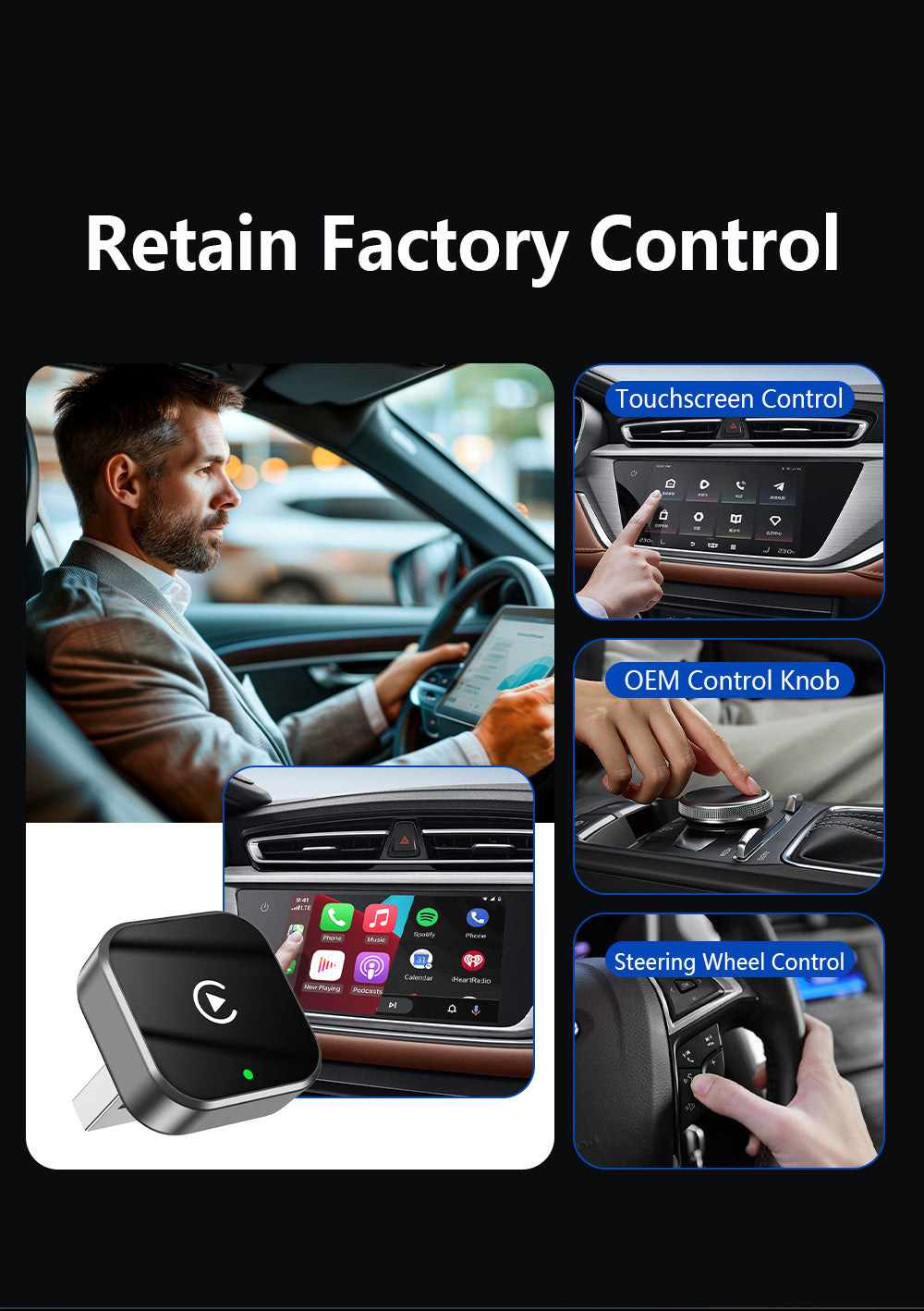 Wireless CarPlay (Apple/Android 2-in-1) Supports Phone Calls, Navigation, and Music Playback