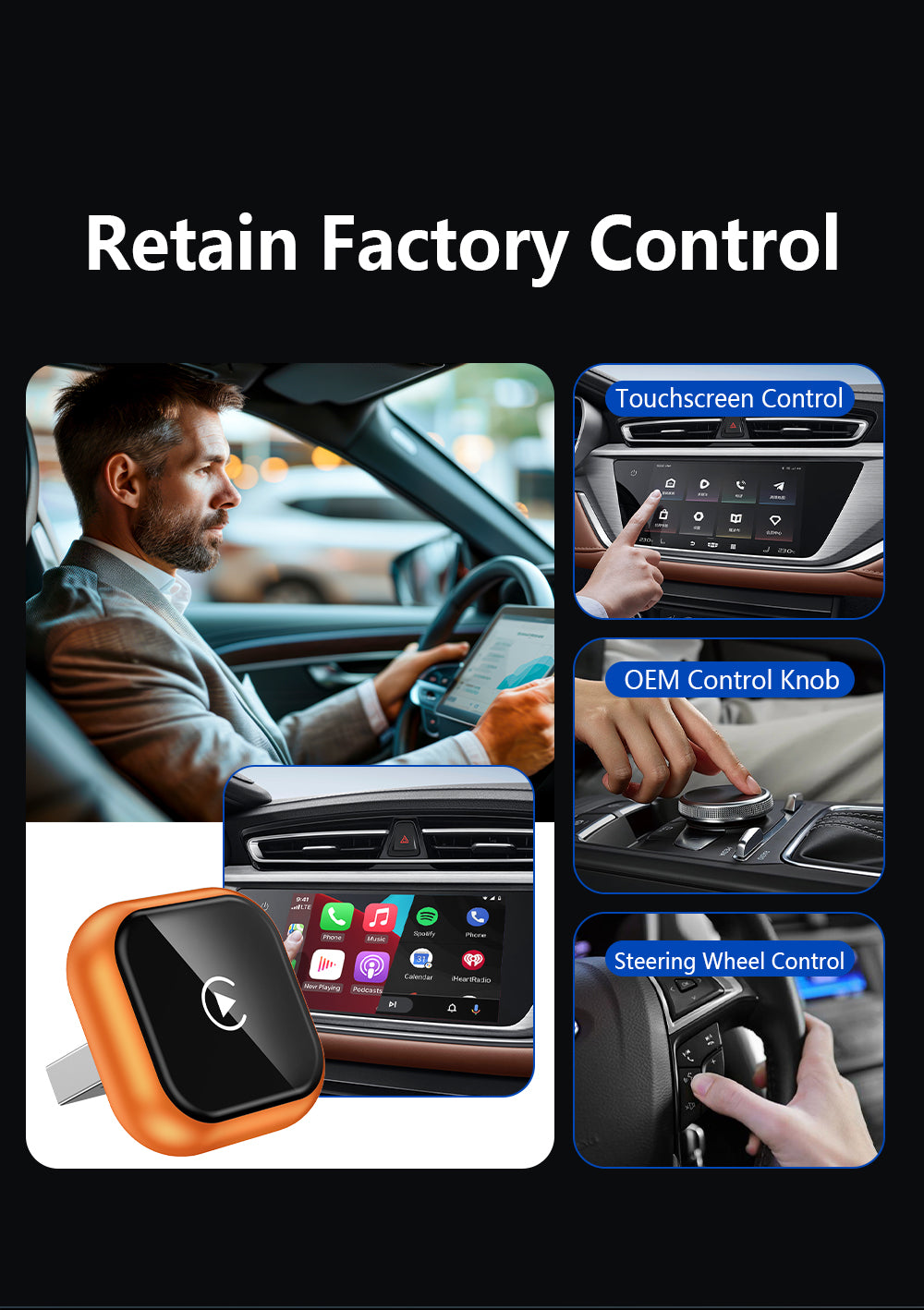 Wireless Carplay Adapter for iPhone Latest Upgrade,  Wired to Wireless for Apple Car Play Plug & Play, Zero-Lag Auto-Connect GPS