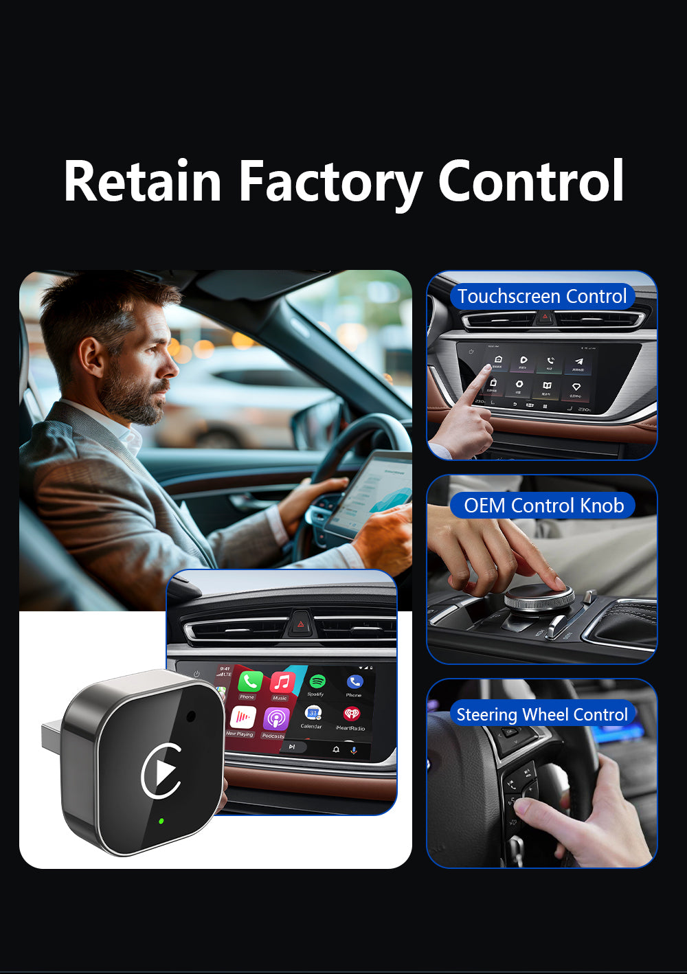 2-in-1 Wireless CarPlay Adapter for Cars - Plug and Play Automatic Connection USB Dongle, Convert Wired to Wireless