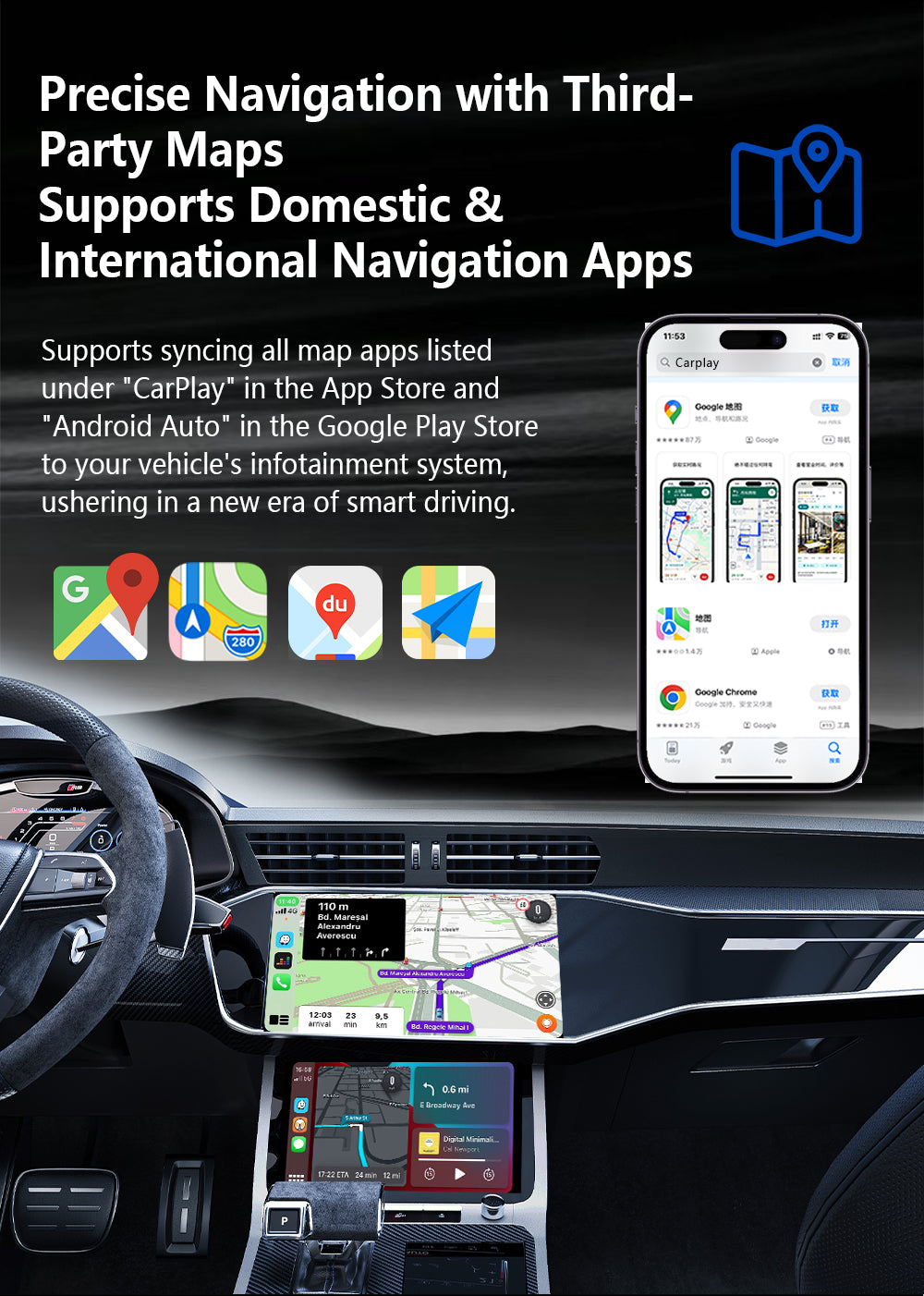 2-in-1 Wireless CarPlay & Android Auto Adapter Automatic Connection Plug and Play USB Dongle